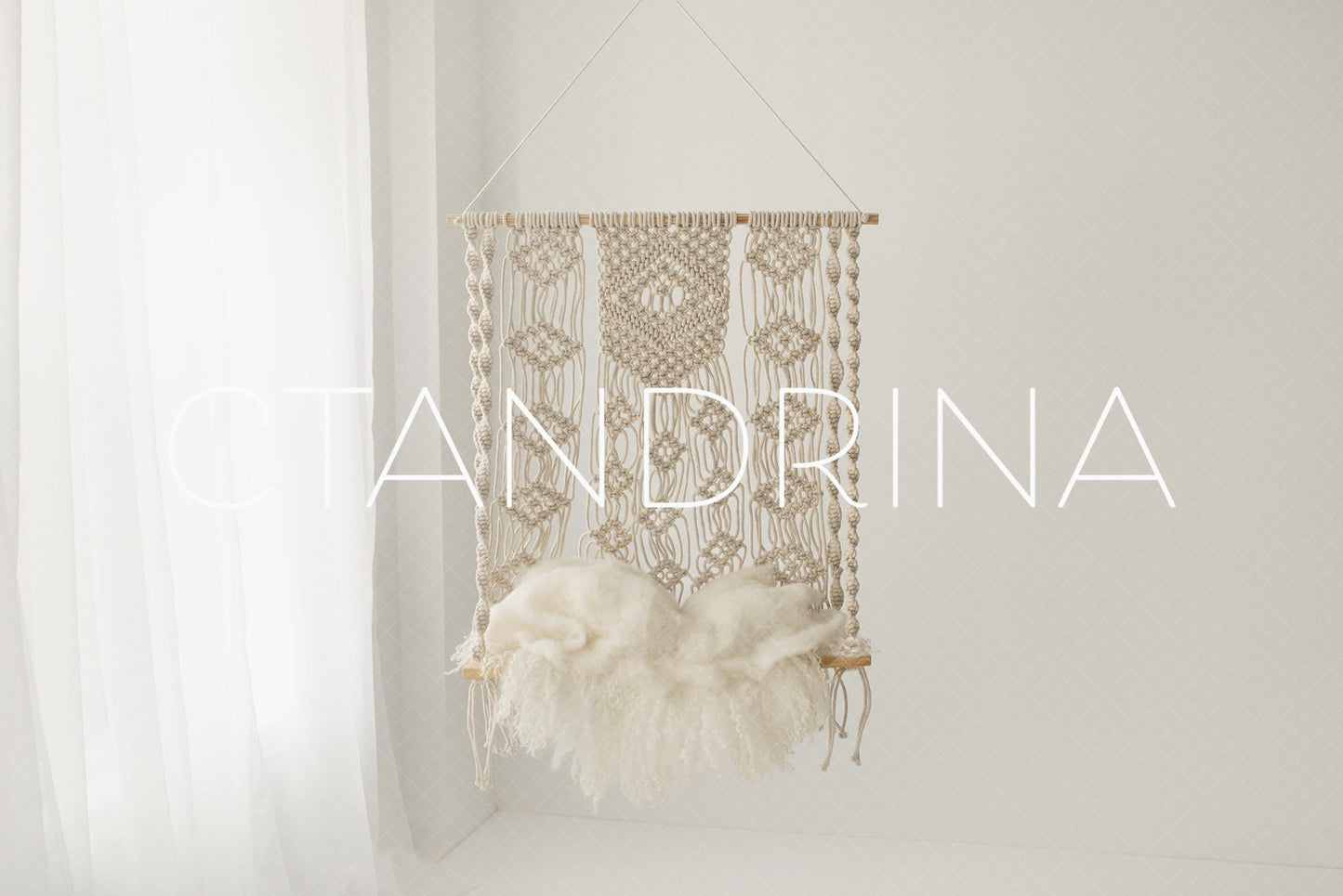 Newborn Digital Backdrop, Light and Airy Baby Backdrops, Macrame Swing with Natural Window Light Newborn Digital Background for Photoshop