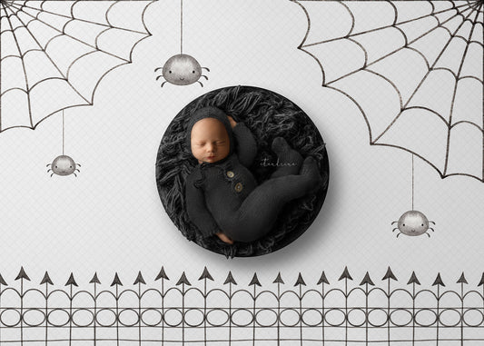 Halloween Newborn Digital Backdrop, Watercolor Spiders and Webs Baby Backdrop, Cute and Fun Halloween Newborn Backdrop for Photoshop