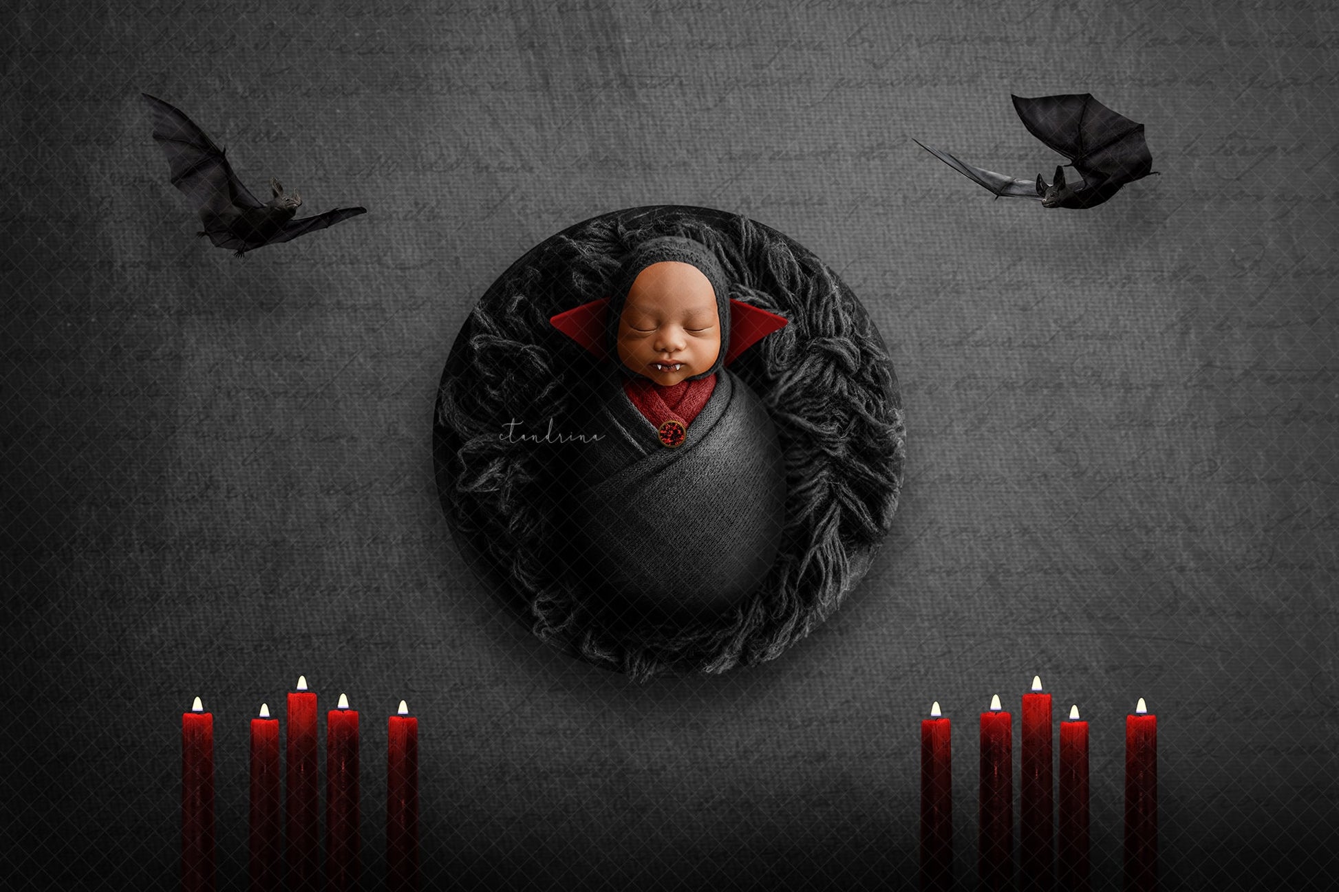 Vampire Baby Newborn Digital Backdrop, Halloween Newborn Digital Backdrop, Vampire with Bats and Candles Baby Backdrop for Photoshop