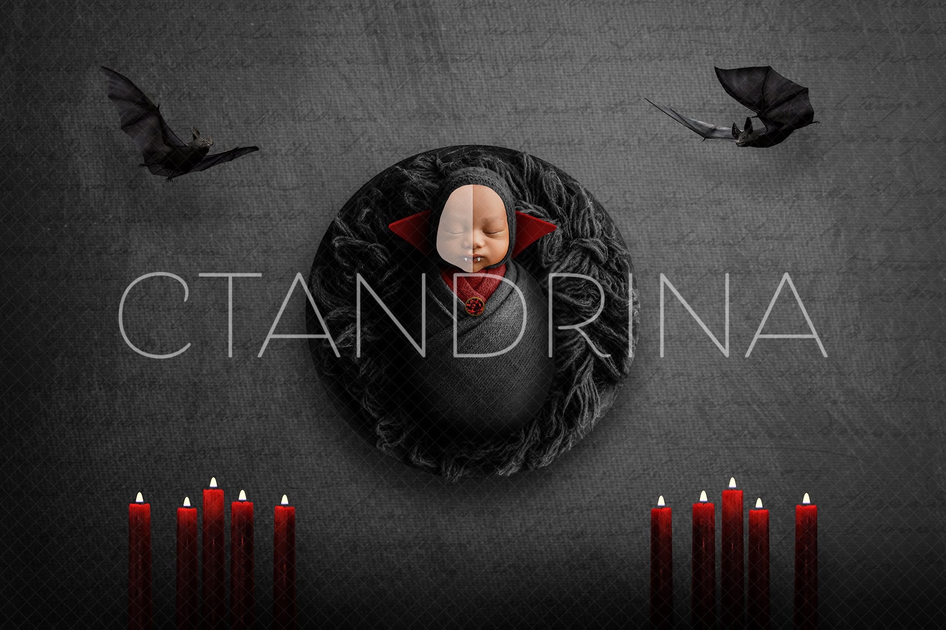 Vampire Baby Newborn Digital Backdrop, Halloween Newborn Digital Backdrop, Vampire with Bats and Candles Baby Backdrop for Photoshop