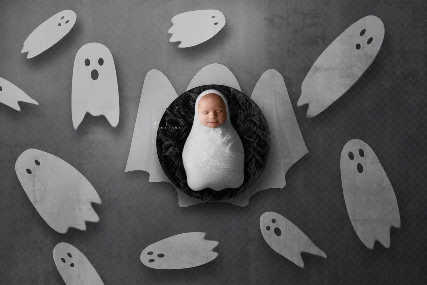 PNG Halloween Newborn Digital Backdrop, Flying Ghosts Baby Backdrop, Ghosts Newborn Digital Backdrop for Photoshop Composites