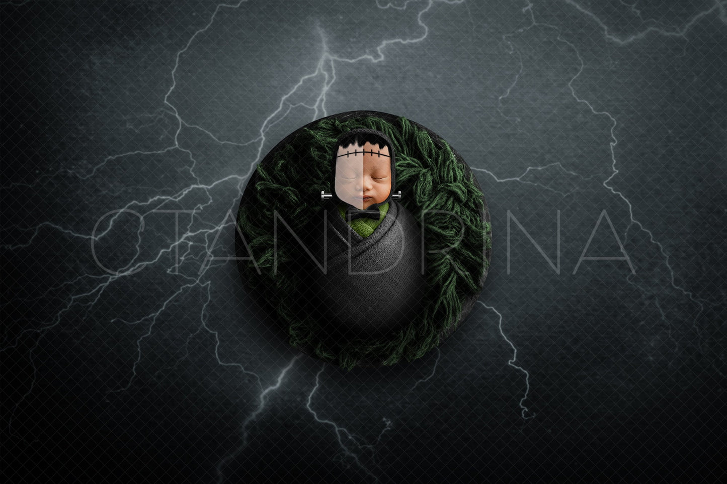 Frankenstein Baby Newborn Digital Backdrop, Halloween Newborn Digital Backdrop, PNG Monster Baby Backdrop for Photoshop Composites