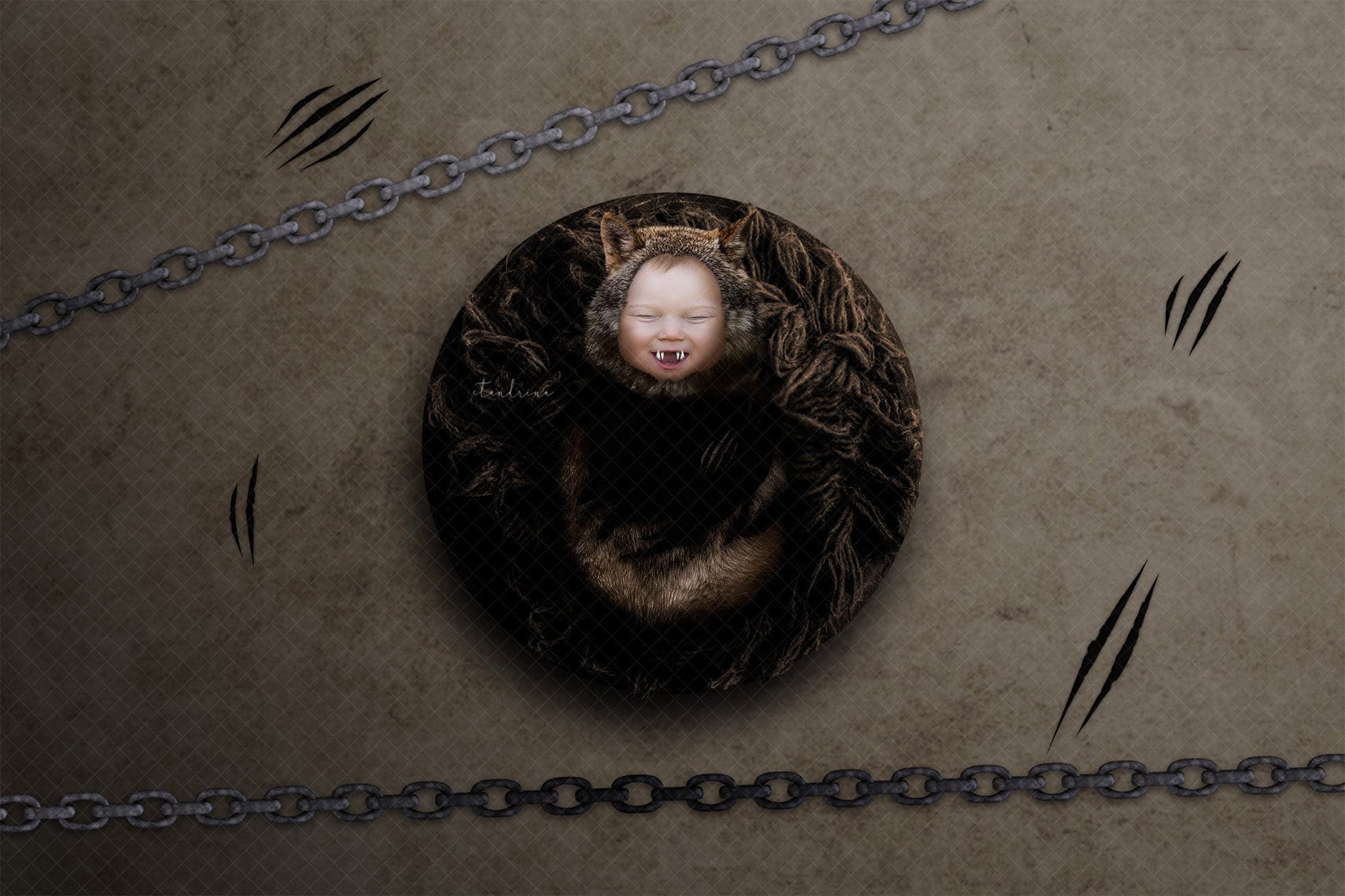 Werewolf Newborn Digital Backdrop, Halloween Newborn Digital Backdrop, PNG Werewolf Baby Newborn Background for Photoshop Composites