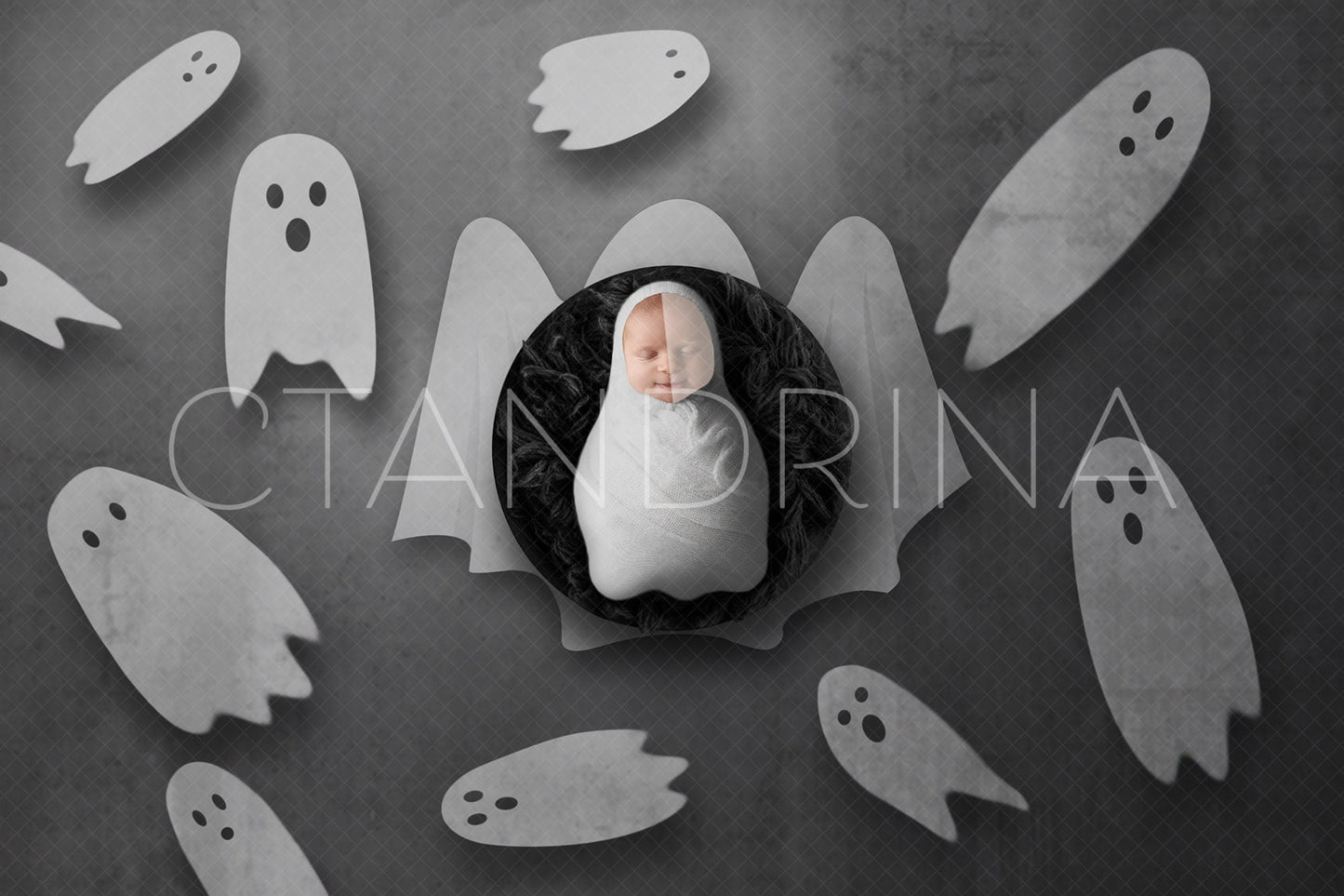 PNG Halloween Newborn Digital Backdrop, Flying Ghosts Baby Backdrop, Ghosts Newborn Digital Backdrop for Photoshop Composites