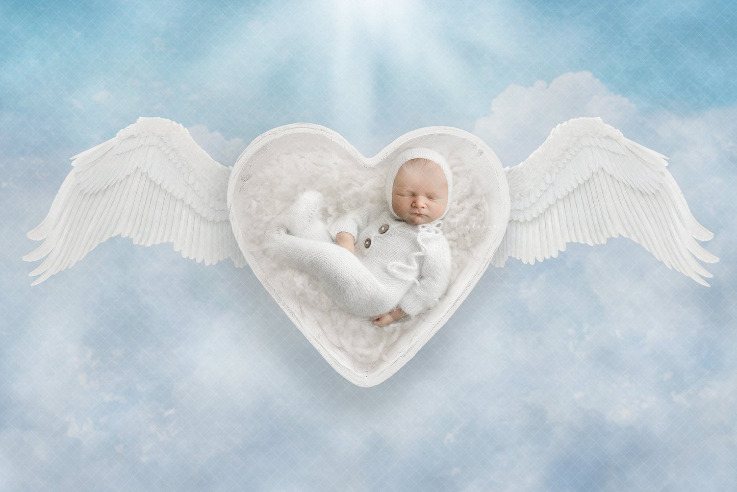 Angel Baby Newborn Digital Backdrop, Heart with Wings Newborn Background, Newborn Girl, Newborn Boy, Composite Backdrops for Photoshop