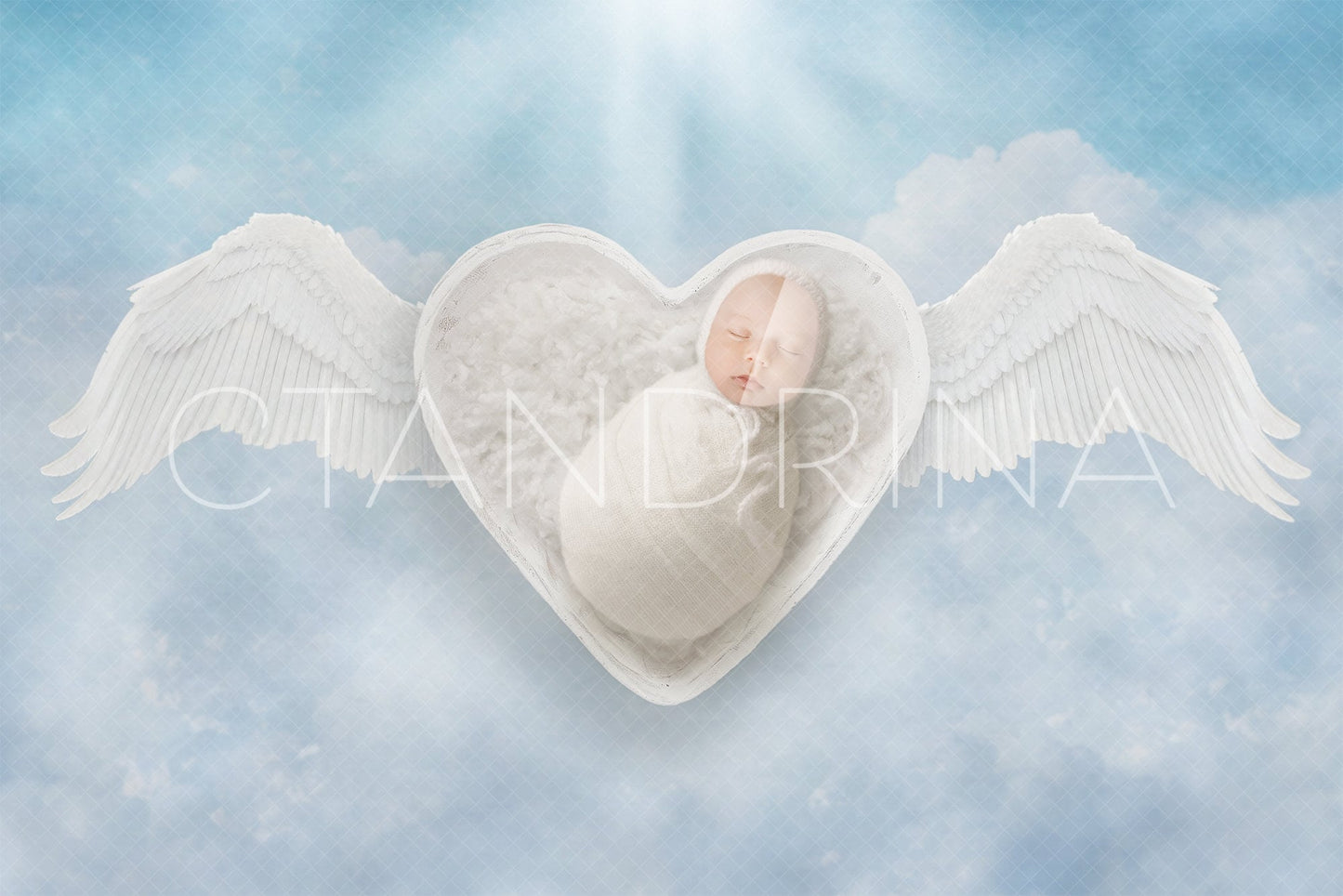 Angel Baby PNG Newborn Digital Backdrop, Replace the Face Baby Backdrop, Heart with Wings, Newborn Girl, Newborn Boy, Composite Backdrops