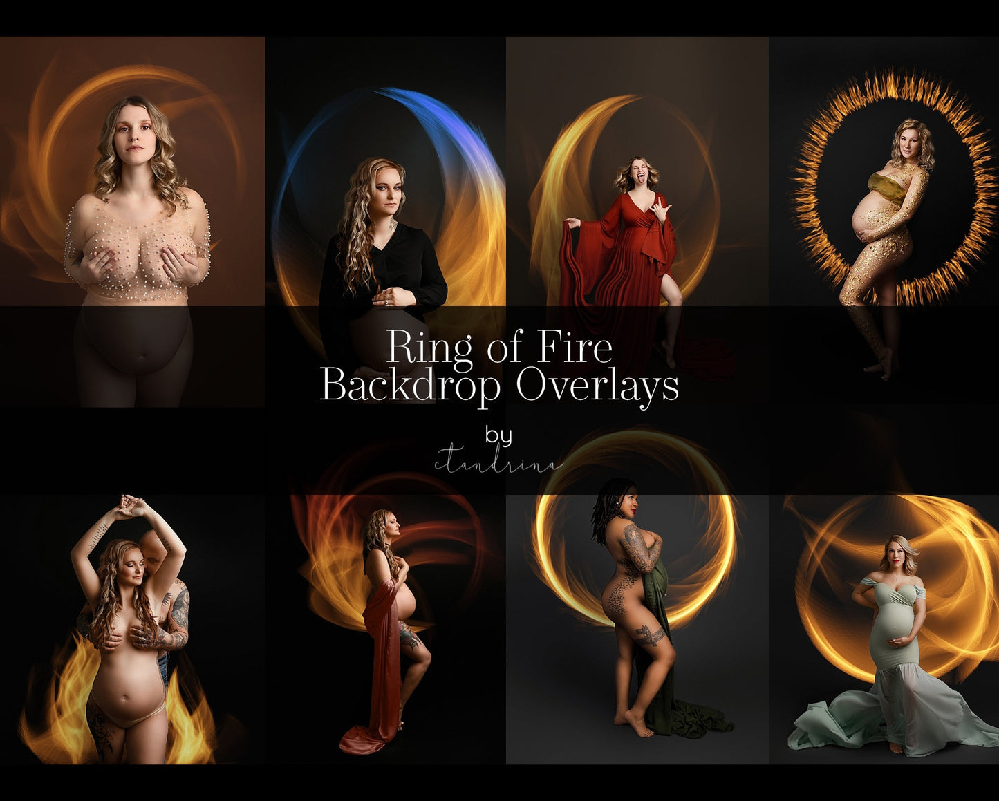 Fire Ring Overlays for Studio Maternity, Fire Ring Overlays for Photoshop, Bonus Flames, Photoshop Rings, Backdrop Rings for Photoshop