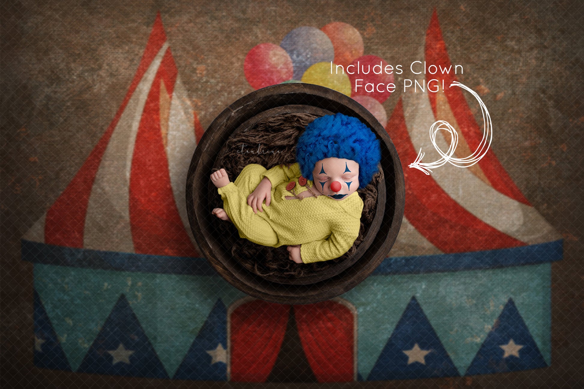 Circus Newborn Digital Backdrop, Clown Face PNG, Clown Newborn Digital Backdrop, Halloween Newborn Digital Circus Backdrop for Photoshop