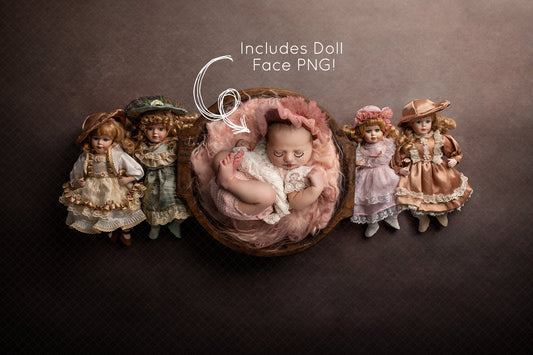 Doll Newborn Digital Backdrop, Porcelain Doll Newborn Background, Doll Face PNG Overlay, Halloween Newborn Backdrops for Photoshop