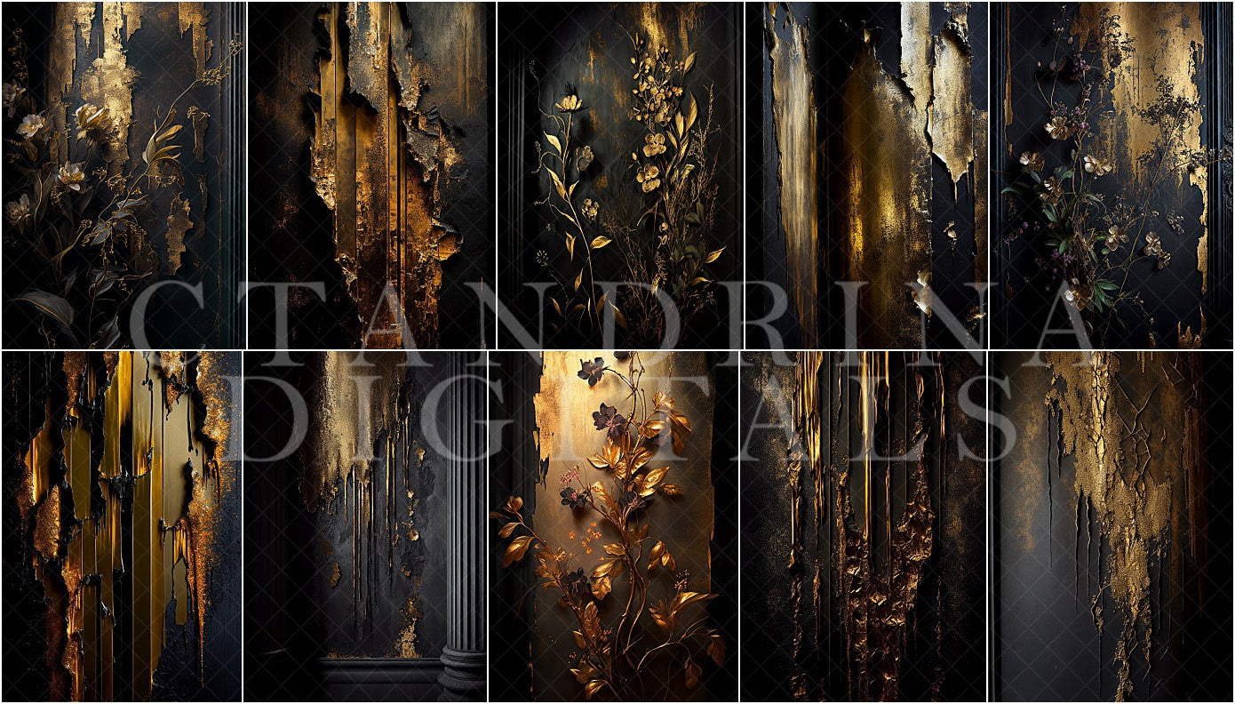 Black and Gold Wall Digital Backdrop Overlays, Skinny Canvas Digital Backdrops, Maternity Digital Backdrops for Photoshop Composites