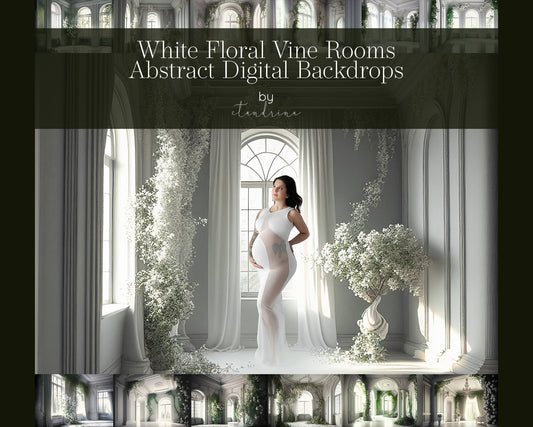 White Floral Vine Room Digital Backdrops, Beautiful Abstract Digital Backdrops for Photography Composites, Maternity Digital Backdrops