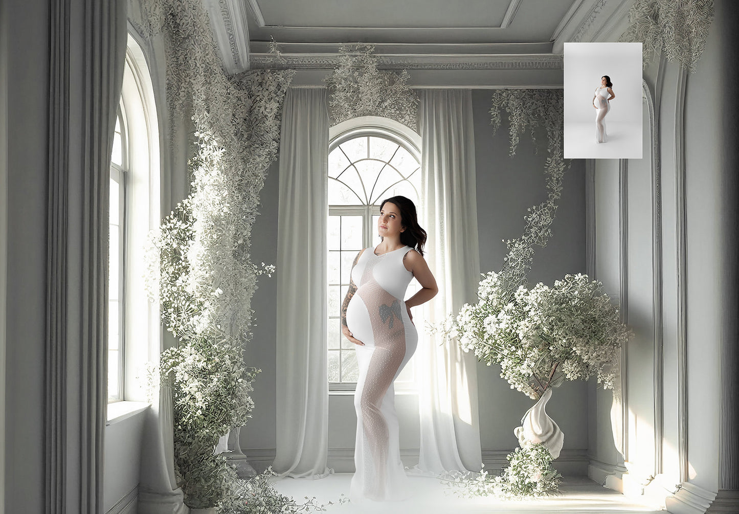 White Floral Vine Room Digital Backdrops, Beautiful Abstract Digital Backdrops for Photography Composites, Maternity Digital Backdrops