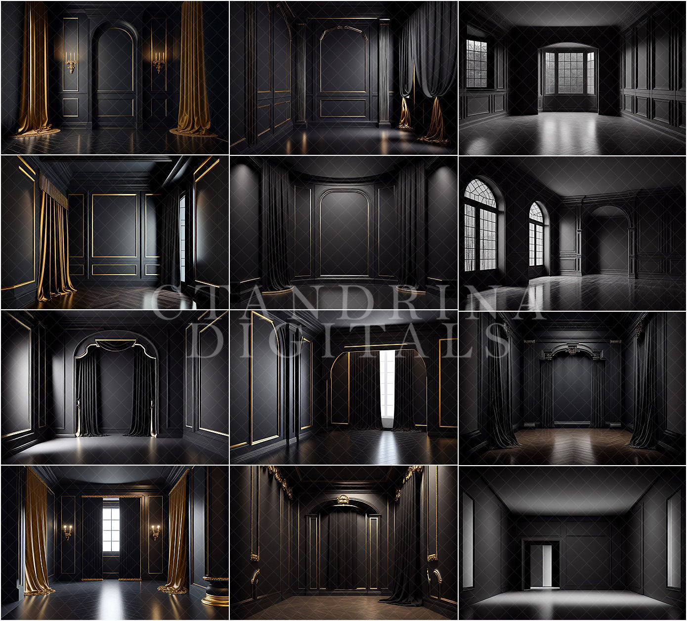 Empty Black Rooms Digital Backdrops, Maternity Digital Backdrops, Fashion Digital Backdrops for Photoshop Composites, Moody Backdrops