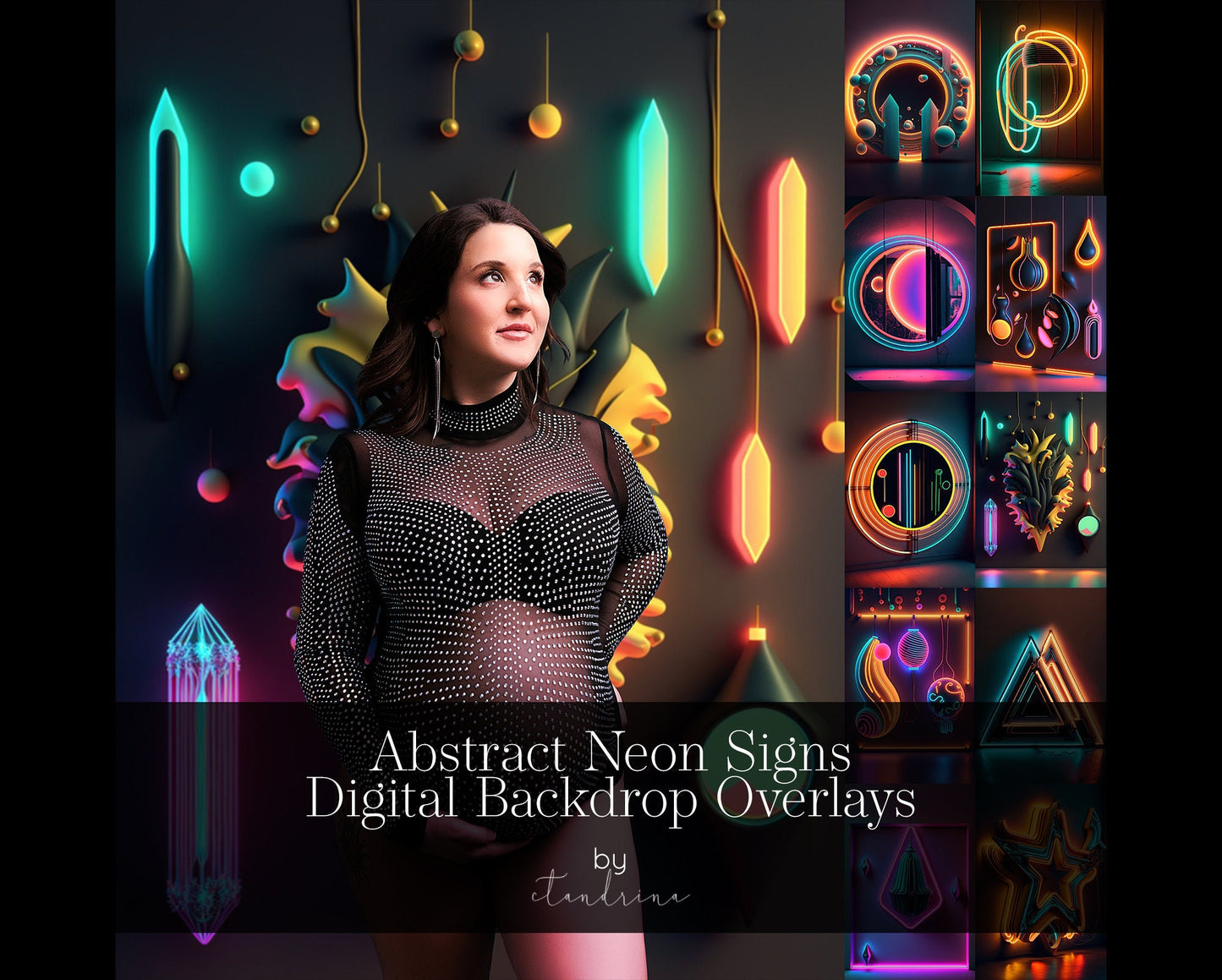 Abstract Neon Sign Digital Backdrops, Fun Digital Backdrop Overlays, Maternity Backdrops, Fashion Backdrops for Photoshop Composites