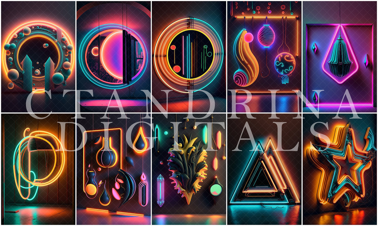 Abstract Neon Sign Digital Backdrops, Fun Digital Backdrop Overlays, Maternity Backdrops, Fashion Backdrops for Photoshop Composites