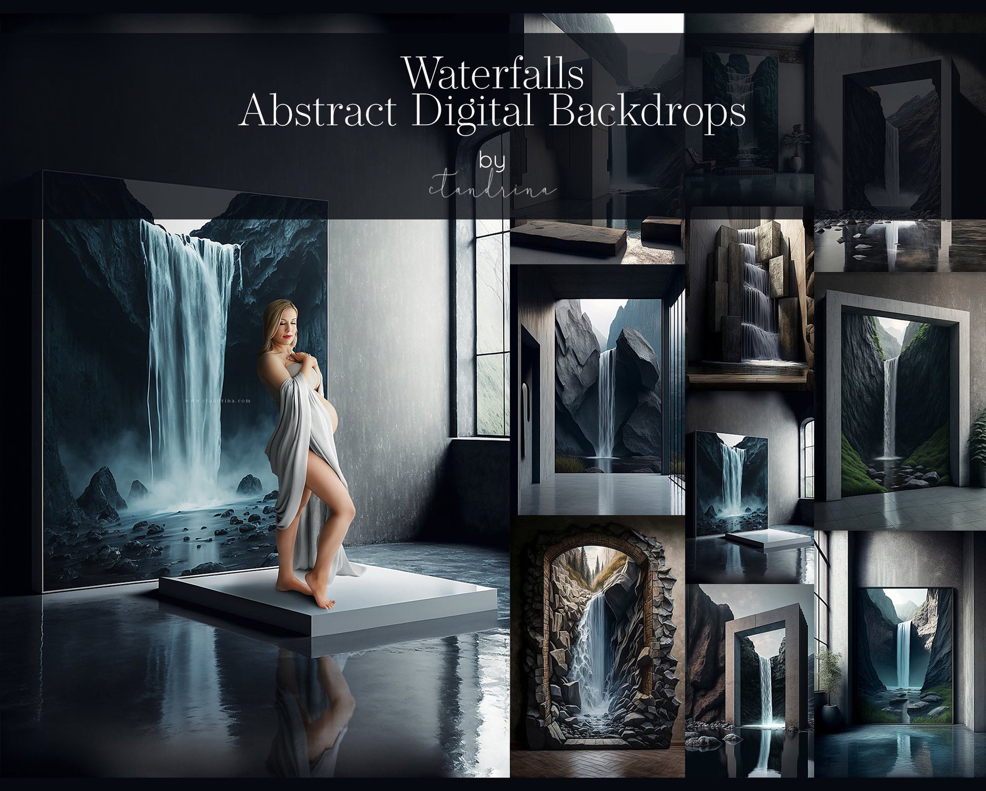 Waterfall Digital Backdrops, Abstract Waterfall Theme Maternity Digital Backdrops for Photoshop Composite, Maternity Backdrop Overlays