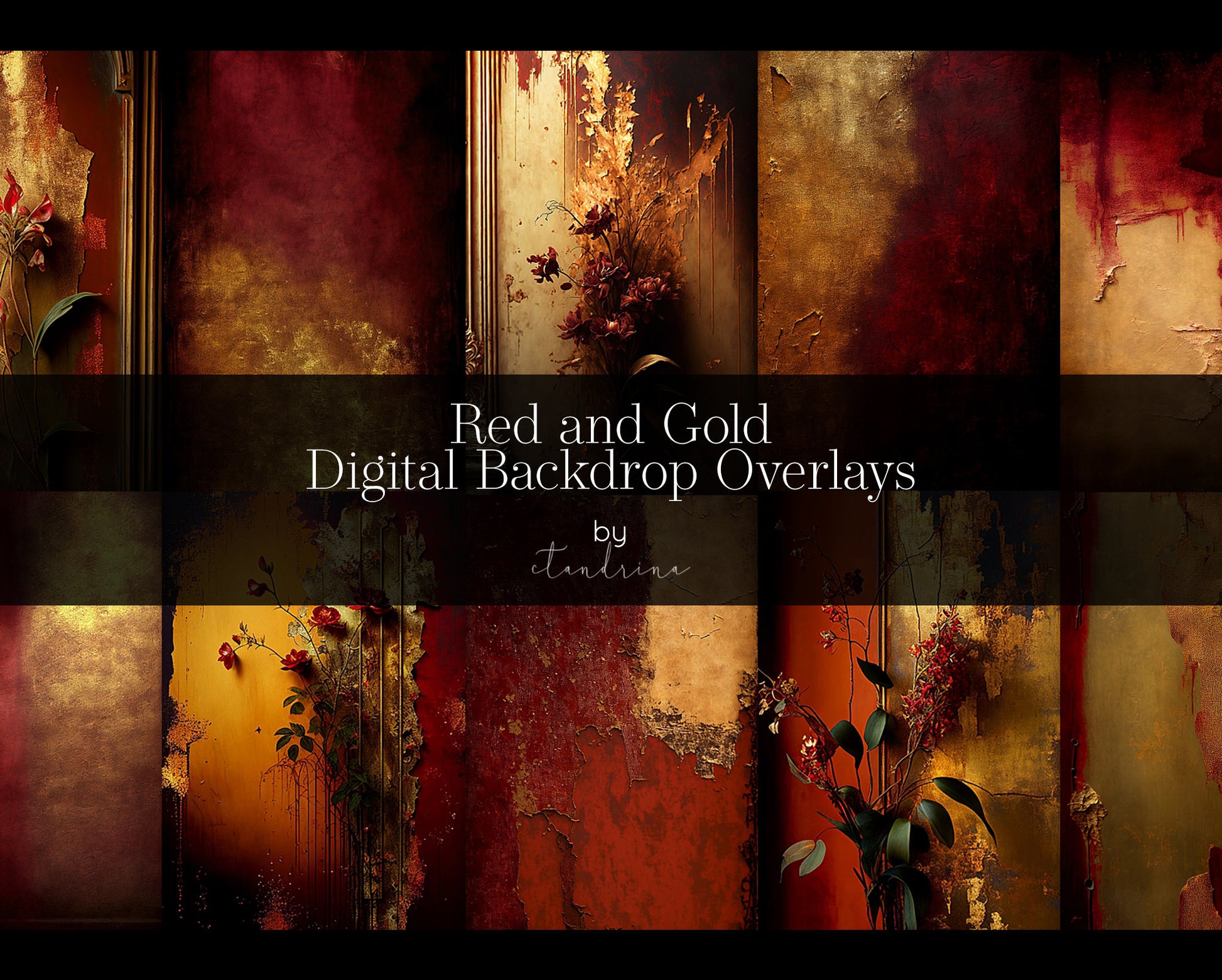 Red and Gold Texture Digital Backdrop Overlays, Skinny Canvas Digital Backdrops, Maternity Digital Backdrops for Photoshop Composites