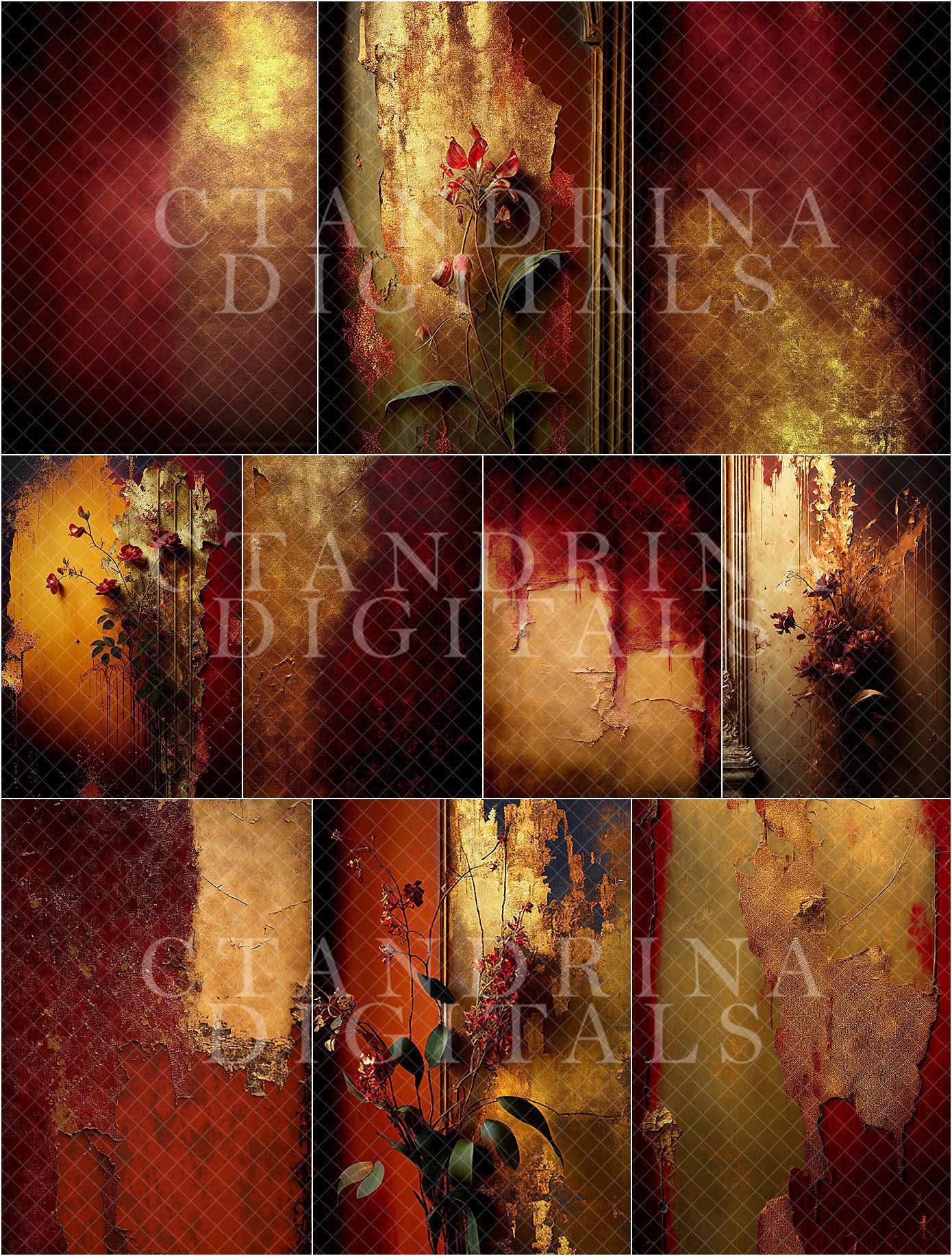 Red and Gold Texture Digital Backdrop Overlays, Skinny Canvas Digital Backdrops, Maternity Digital Backdrops for Photoshop Composites