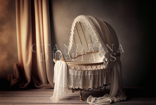 Beautiful Cream Bassinet Newborn Digital Backdrop, Fine Art Newborn Digital Backdrops, Newborn Background, Baby Backdrop for Photoshop