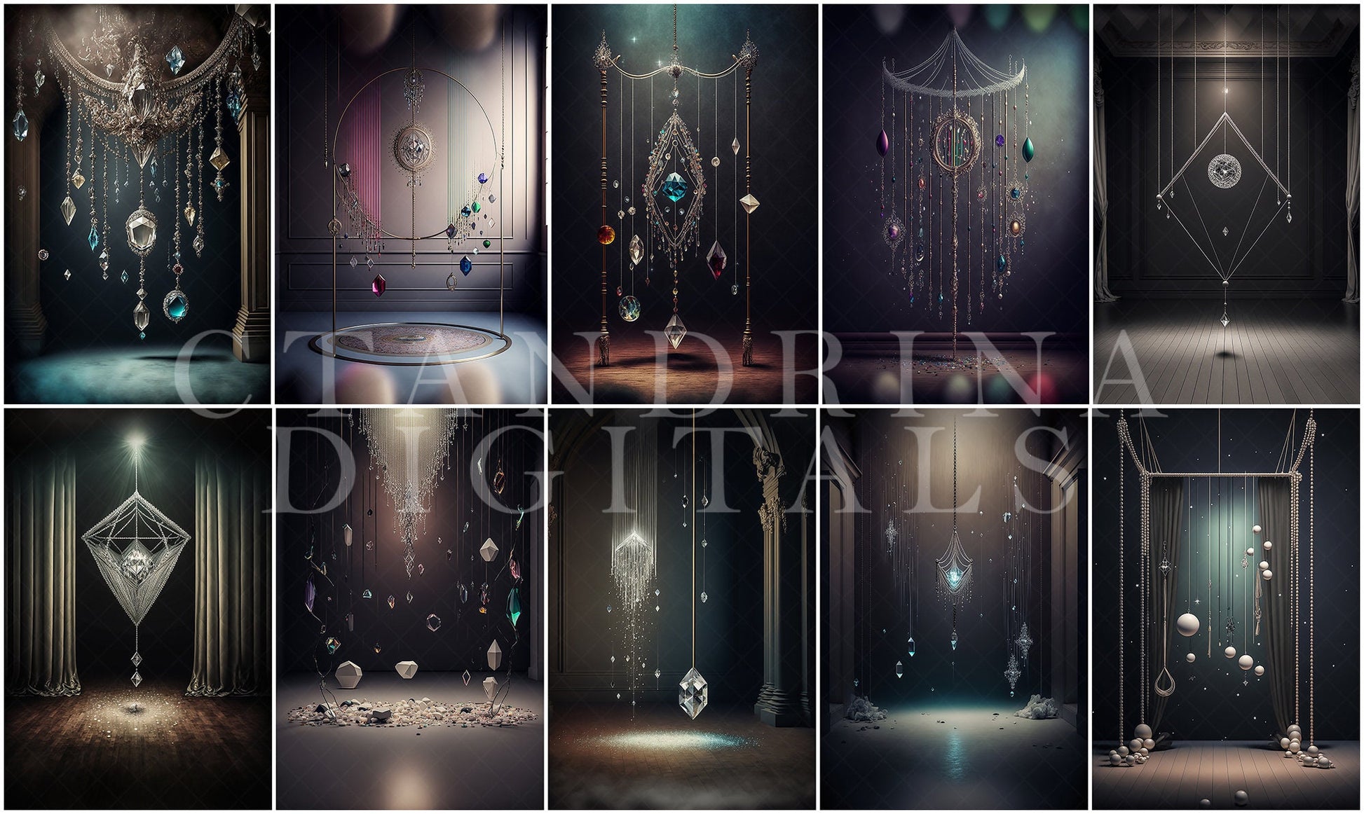 Draping Jewels Digital Backdrop Overlays, Abstract Digital Backdrops for Photoshop, Luxury Maternity Digital Backdrops for Composites