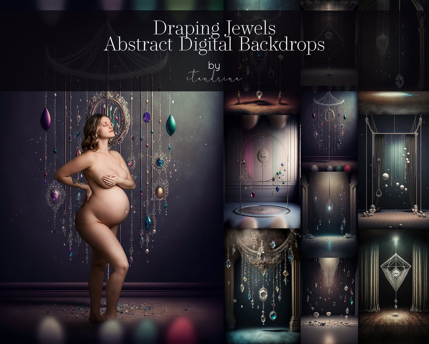 Draping Jewels Digital Backdrop Overlays, Abstract Digital Backdrops for Photoshop, Luxury Maternity Digital Backdrops for Composites