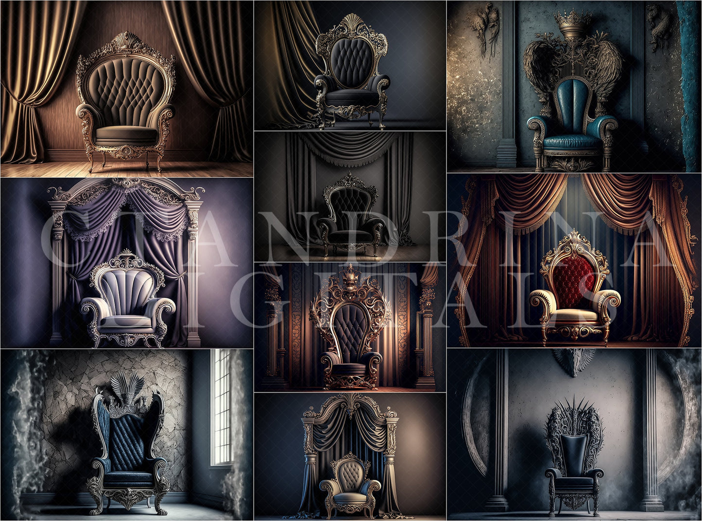 Chairs of Royalty Digital Backdrops, Luxury Maternity Backdrops for Photoshop, Throne Chair Backdrops, Maternity Studio Backdrops