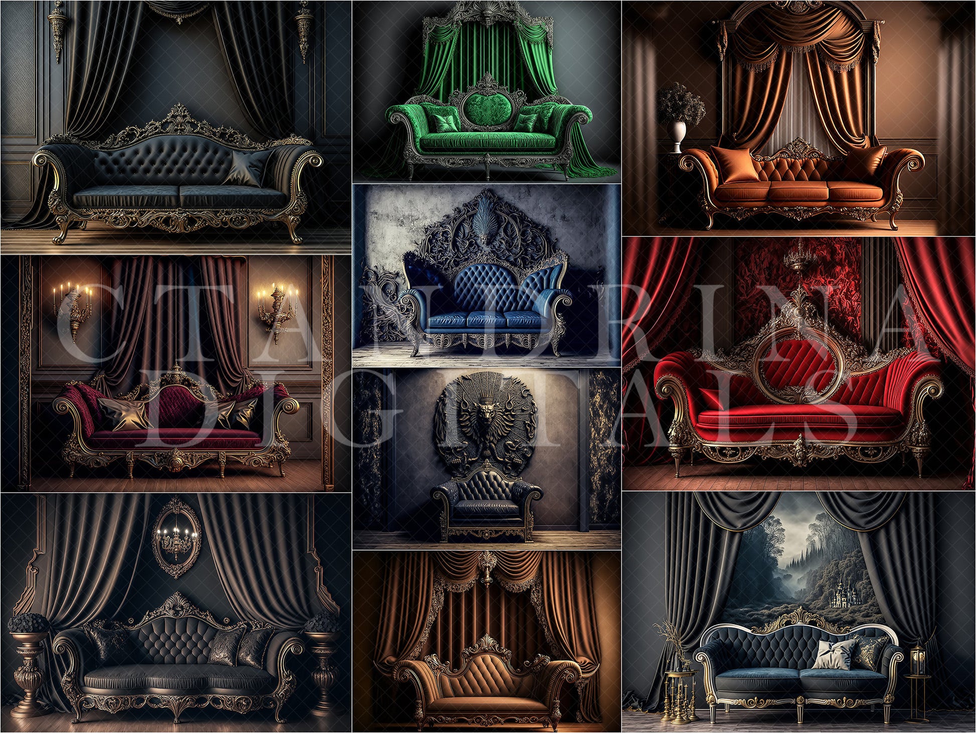 Sofas of Royalty Digital Backdrops, Luxury Maternity Backdrops for Photoshop, Fancy Couch Backdrops, Maternity Studio Backdrops