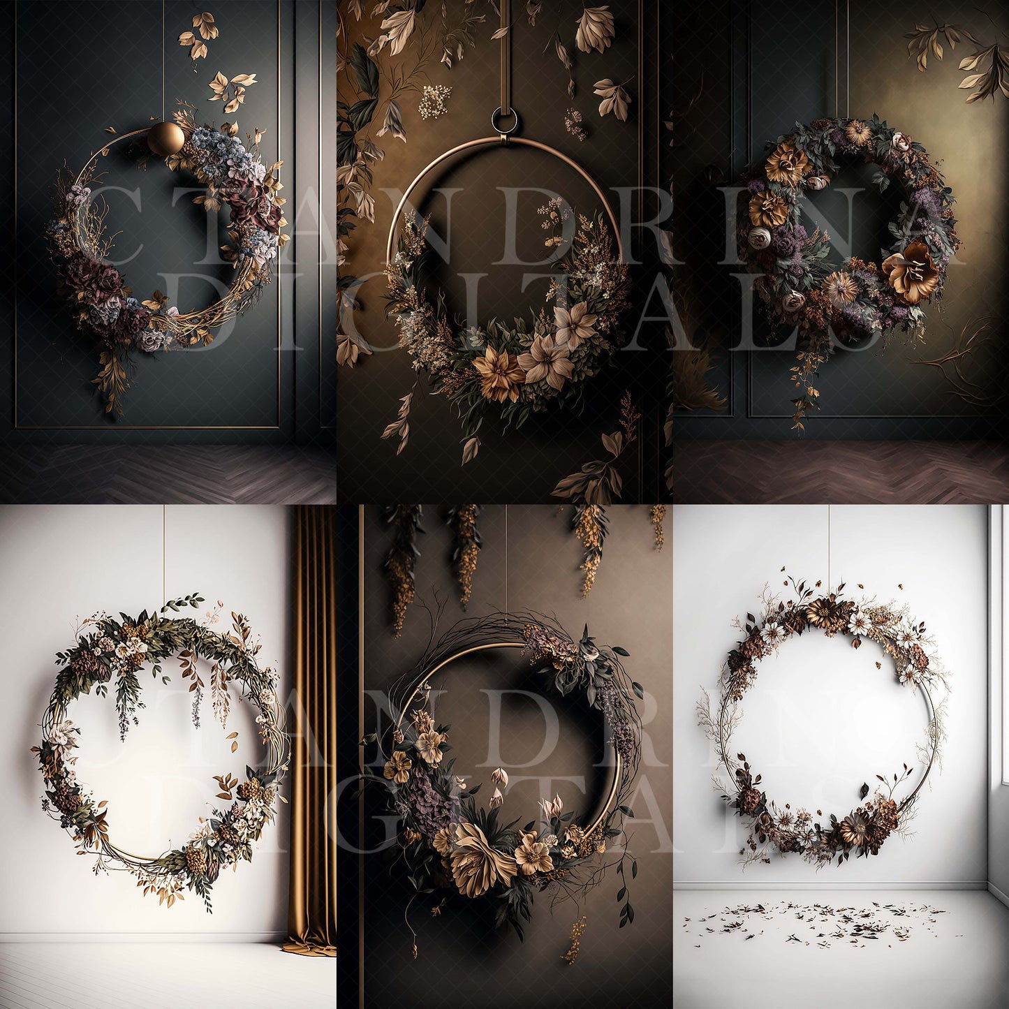 maternity digital backdrops, fine art floral ring backdrops, maternity backdrops best sellers, studio digital backdrops, ctandrina, original floral ring backdrops, spring floral backdrops, brown floral hoop backdrops