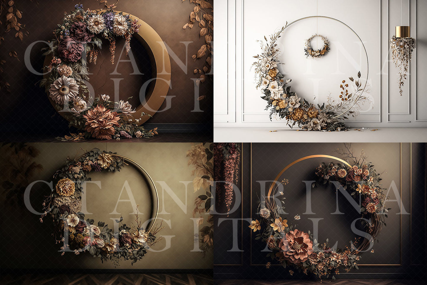 maternity digital backdrops, fine art floral ring backdrops, maternity backdrops best sellers, studio digital backdrops, ctandrina, original floral ring backdrops, spring floral backdrops, brown floral hoop backdrops