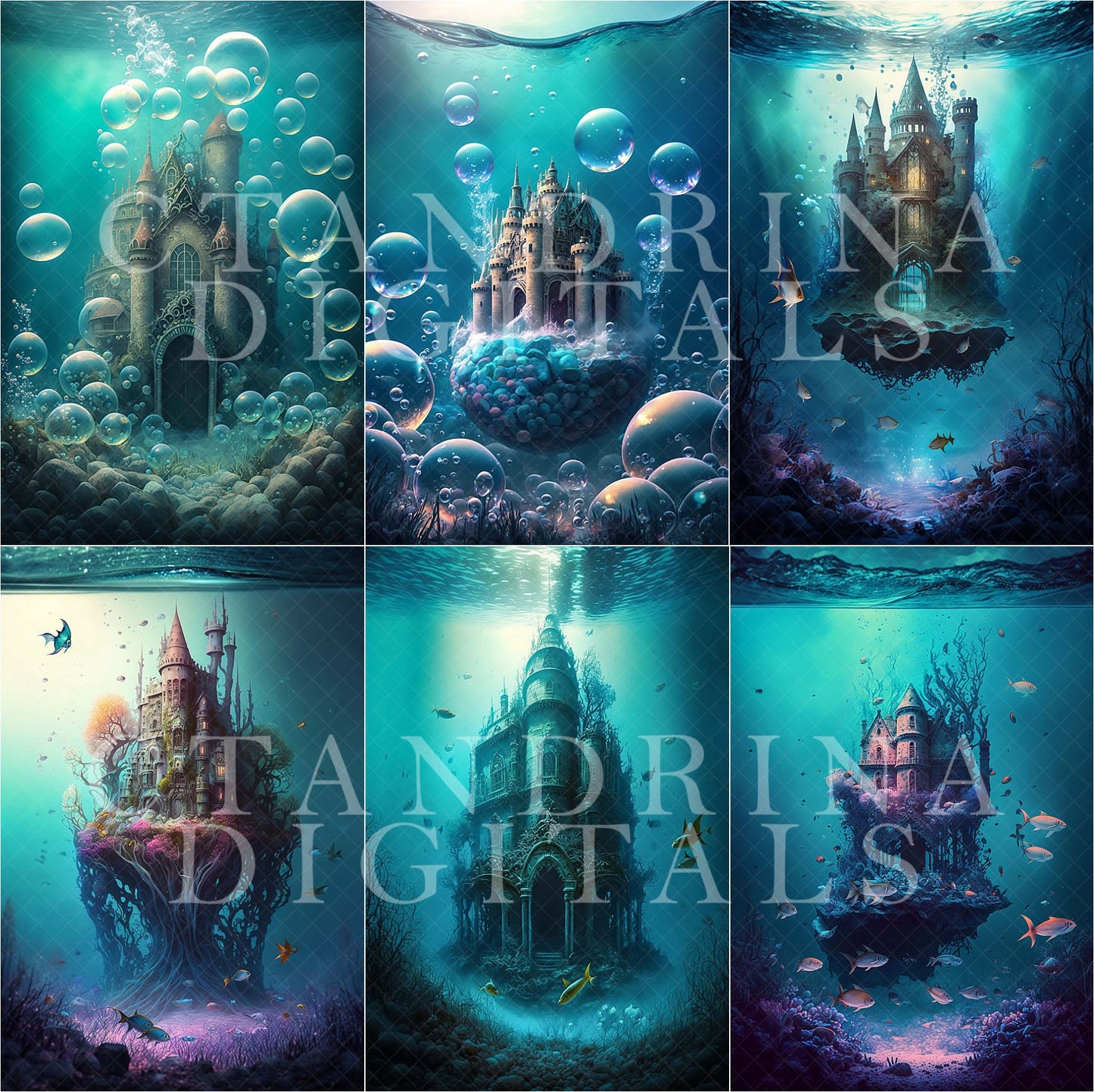 Magical Underwater Castle Digital Backdrops, Fantasy Digital Backdrops for Photoshop Composite, Mermaid Castle Backdrop, Under the Sea