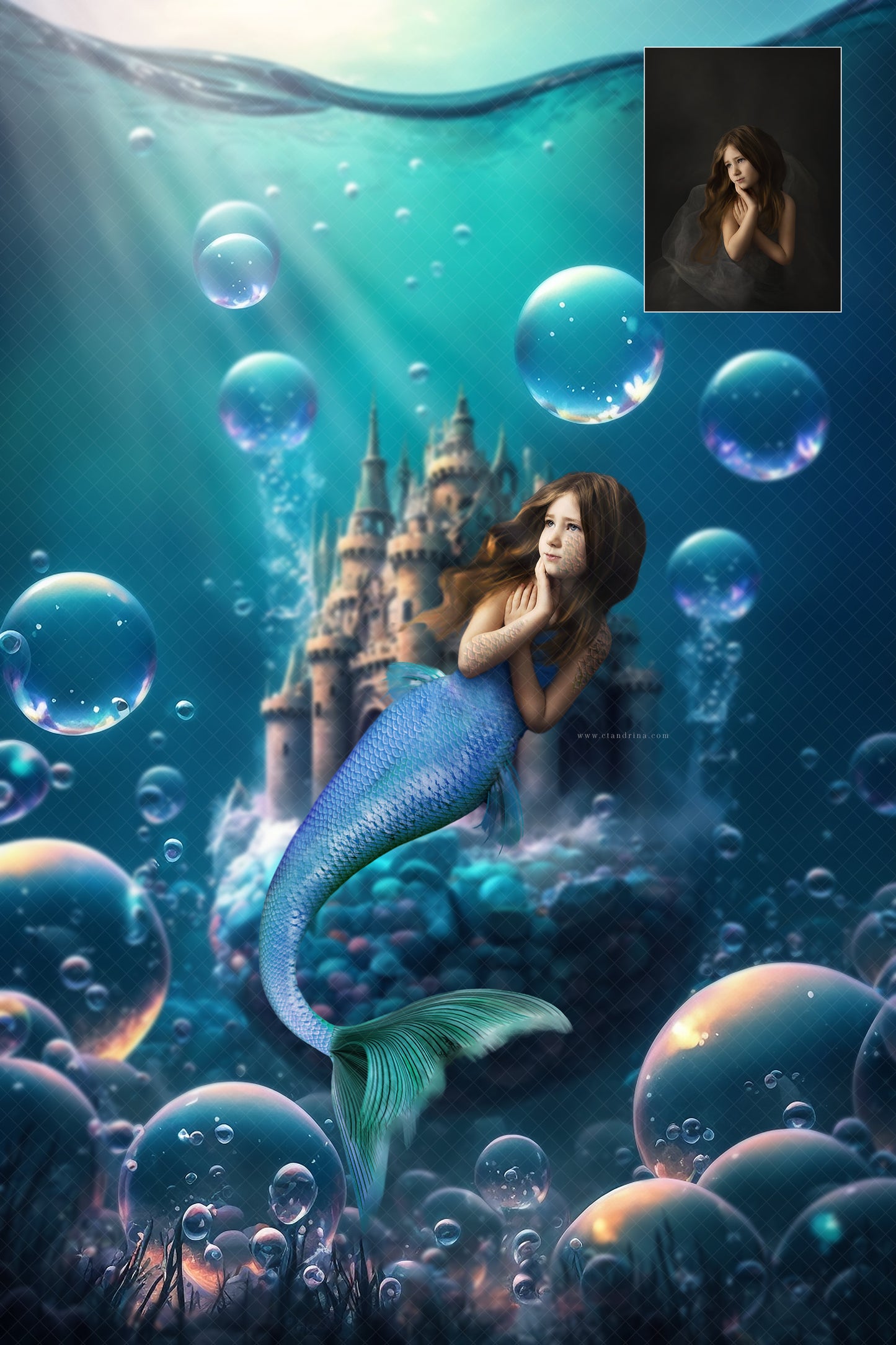 Magical Underwater Castle Digital Backdrops, Fantasy Digital Backdrops for Photoshop Composite, Mermaid Castle Backdrop, Under the Sea