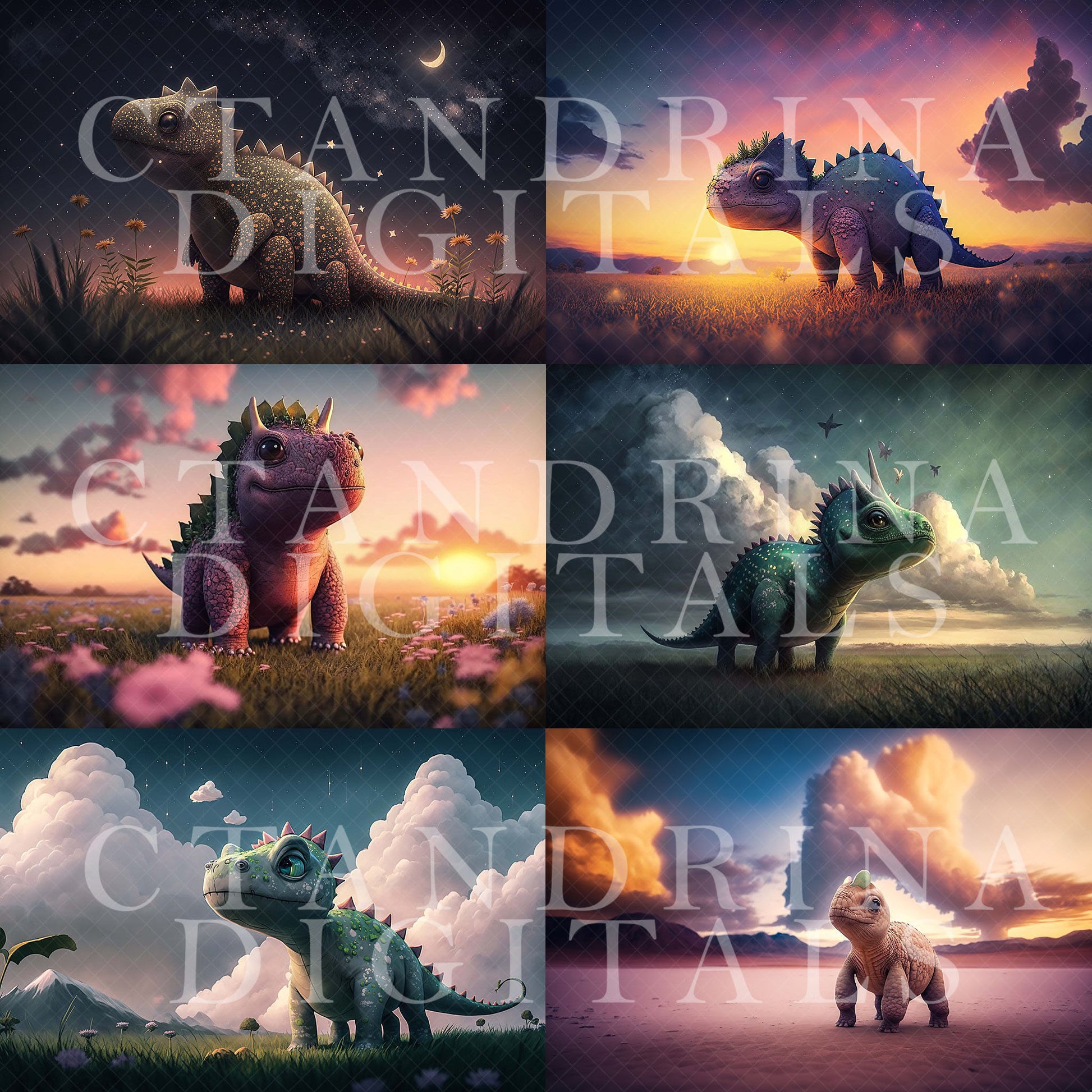 Magical Baby Dino Digital Backdrops, Fantasy Dinosaur Digital Backdrops for Photoshop Composite, Dreamy Dinosaur Backgrounds