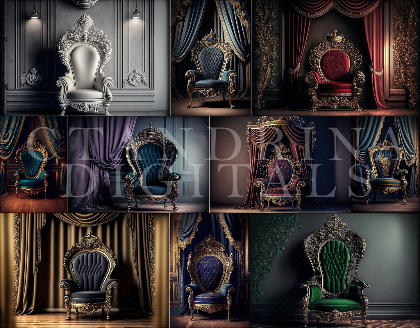 Chairs of Royalty Digital Backdrops, Luxury Maternity Backdrops for Photoshop, Throne Chair Backdrops, Maternity Studio Backdrops