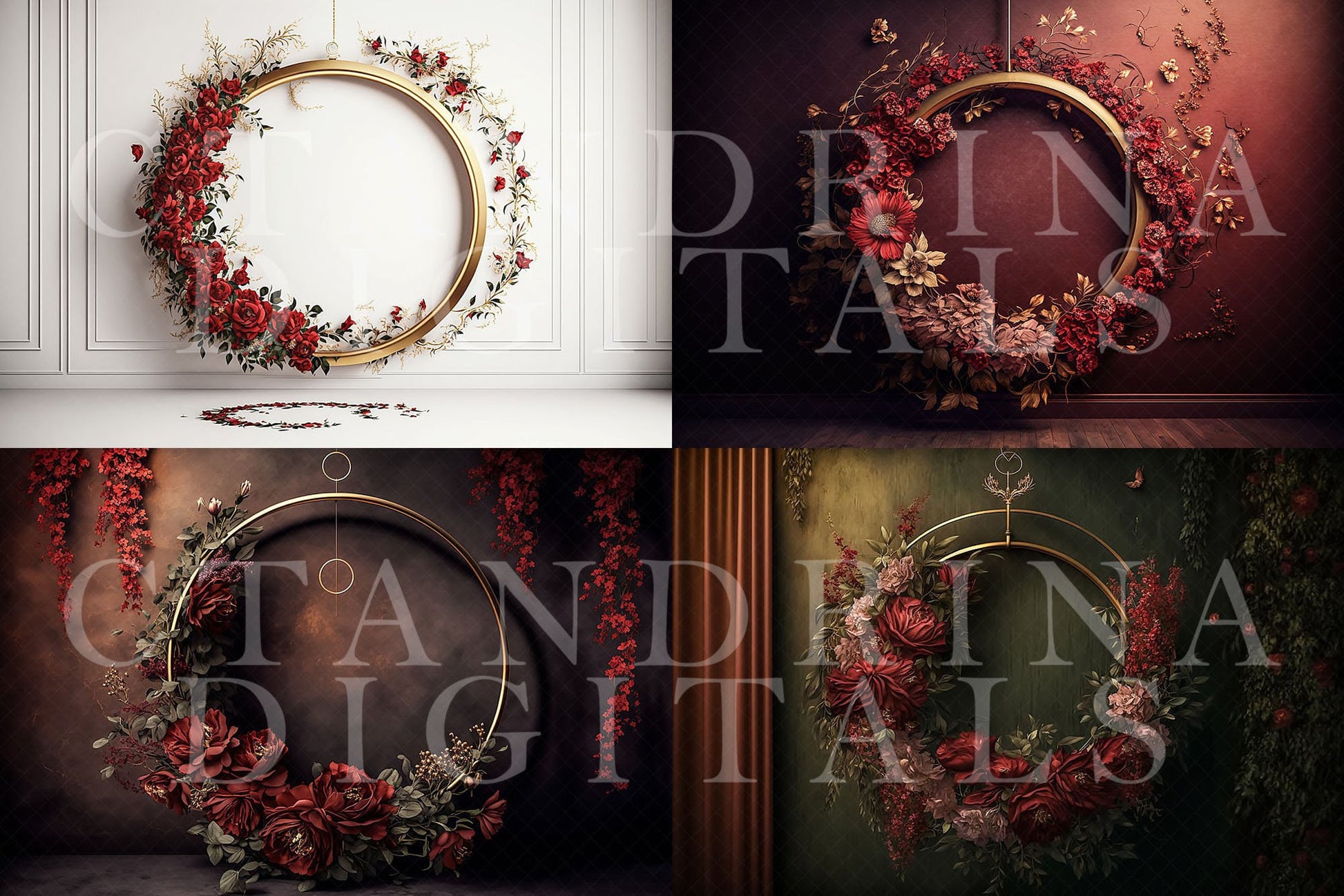 floral ring digital backdrops, maternity digital backdrops, fine art floral ring backdrops, maternity backdrops best sellers, studio digital backdrops, ctandrina, original floral ring backdrops, valentines day backdrops, red floral ring backdrops