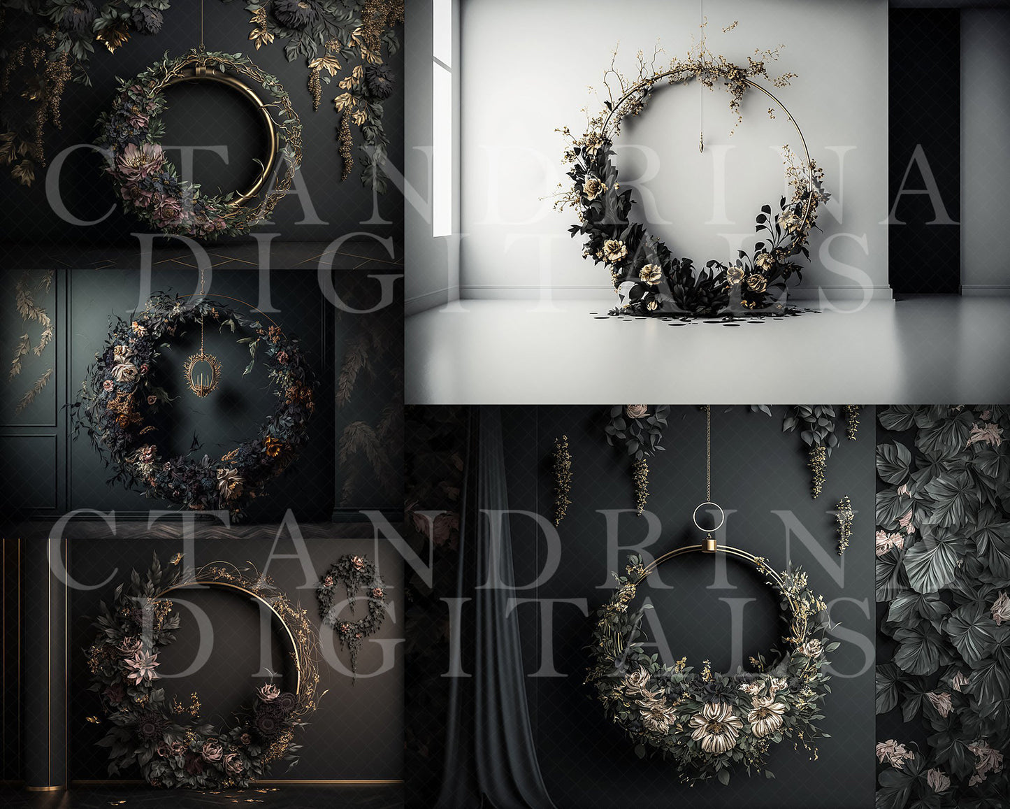 maternity digital backdrops, fine art floral ring backdrops, maternity backdrops best sellers, studio digital backdrops, ctandrina, original floral ring backdrops, spring floral backdrops, halloween floral hoop backdrops