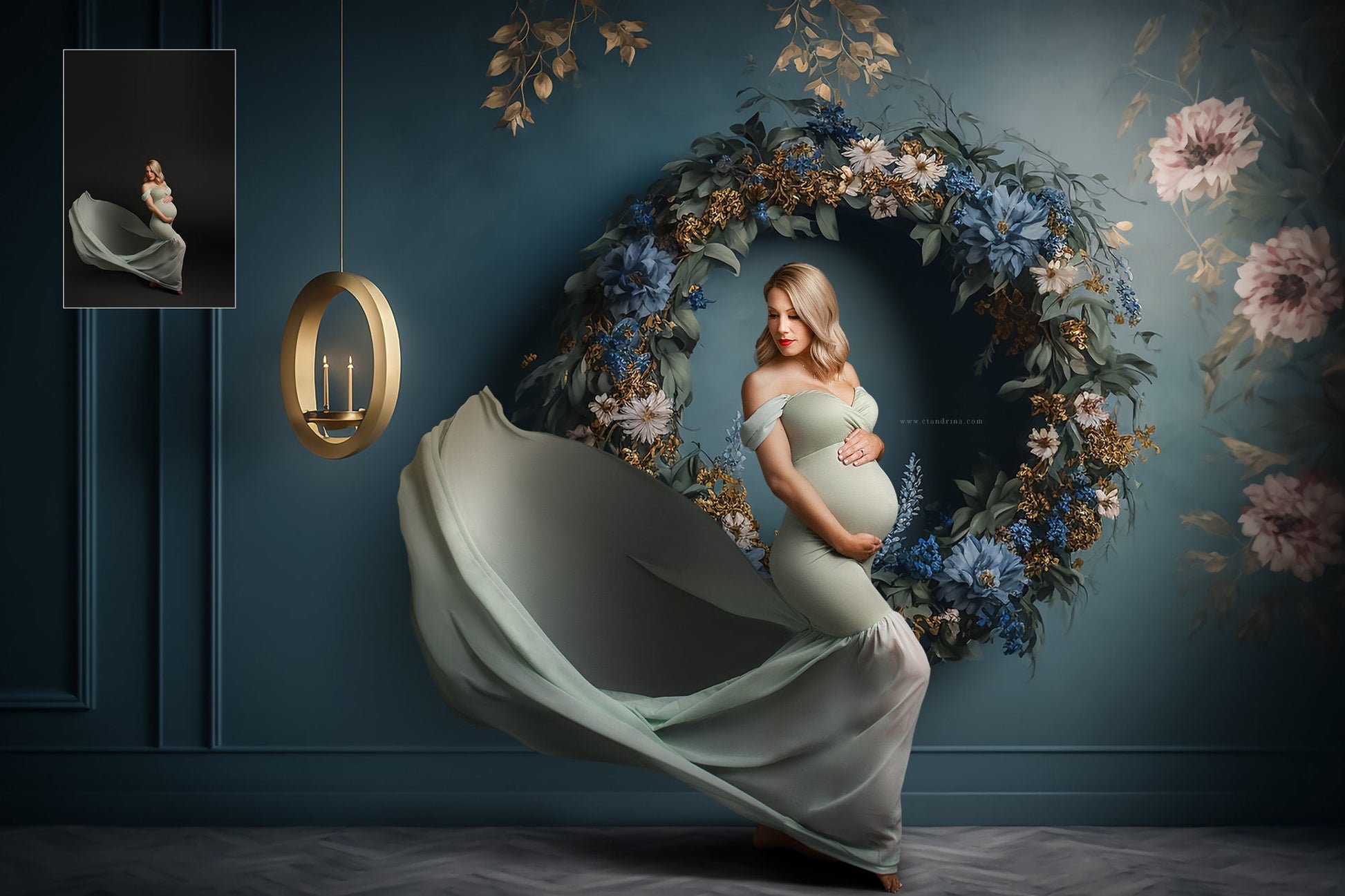 maternity digital backdrops, fine art floral ring backdrops, maternity backdrops best sellers, studio digital backdrops, ctandrina, original floral ring backdrops, spring floral backdrops, blue hoop backdrops