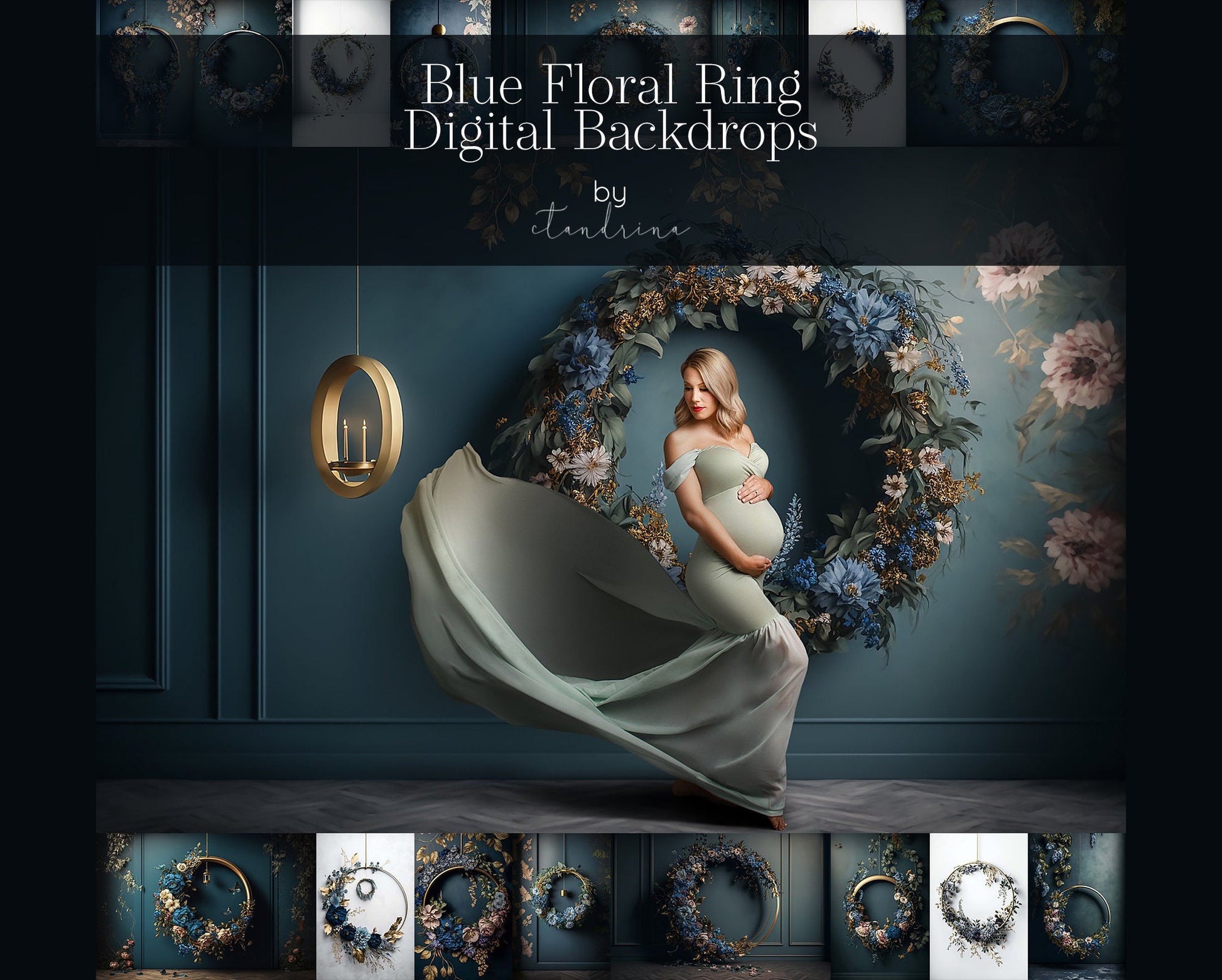 maternity digital backdrops, fine art floral ring backdrops, maternity backdrops best sellers, studio digital backdrops, ctandrina, original floral ring backdrops, spring floral backdrops, blue hoop backdrops