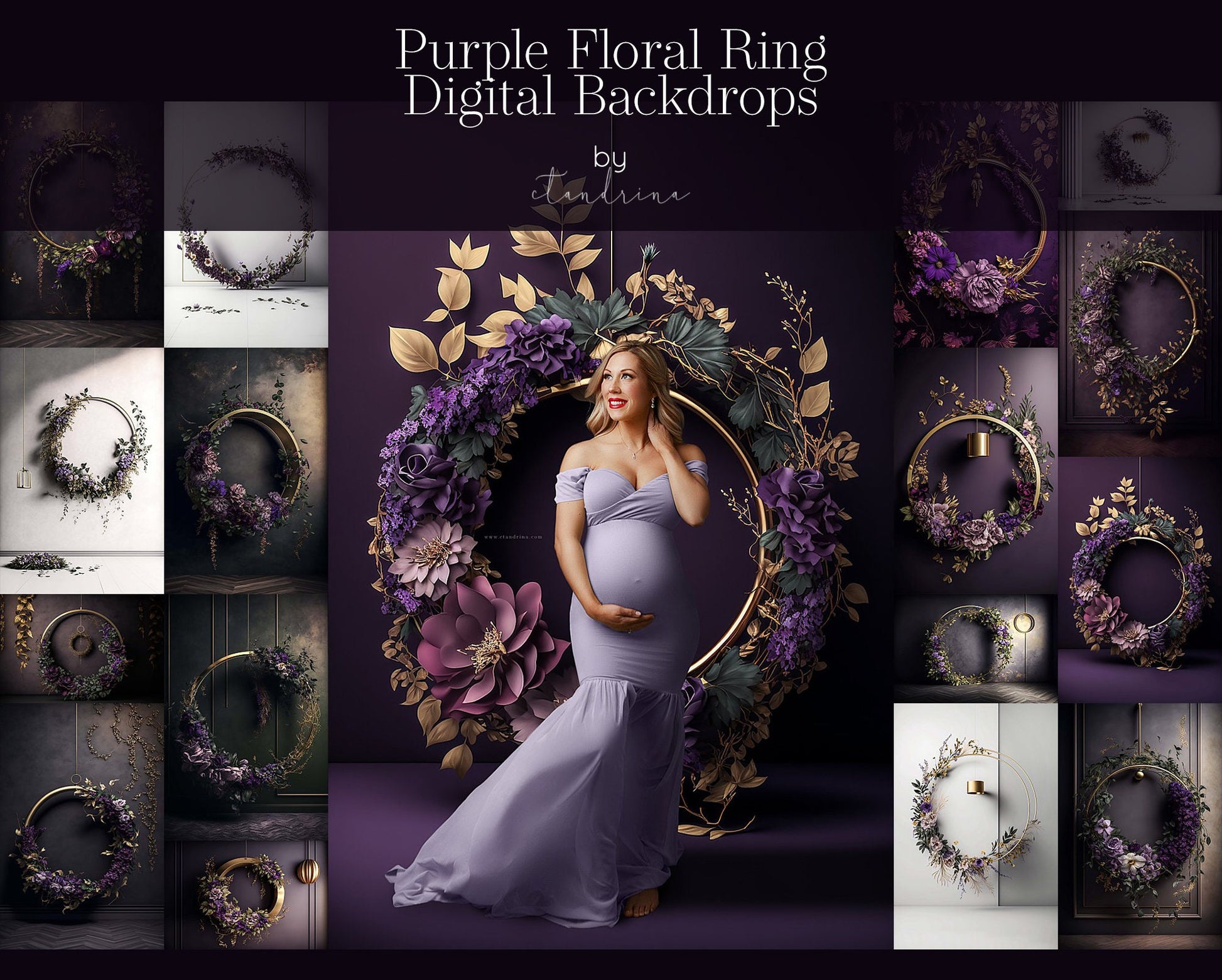 maternity digital backdrops, fine art floral ring backdrops, maternity backdrops best sellers, studio digital backdrops, ctandrina, original floral ring backdrops, spring floral backdrops, purple hoop backdrops