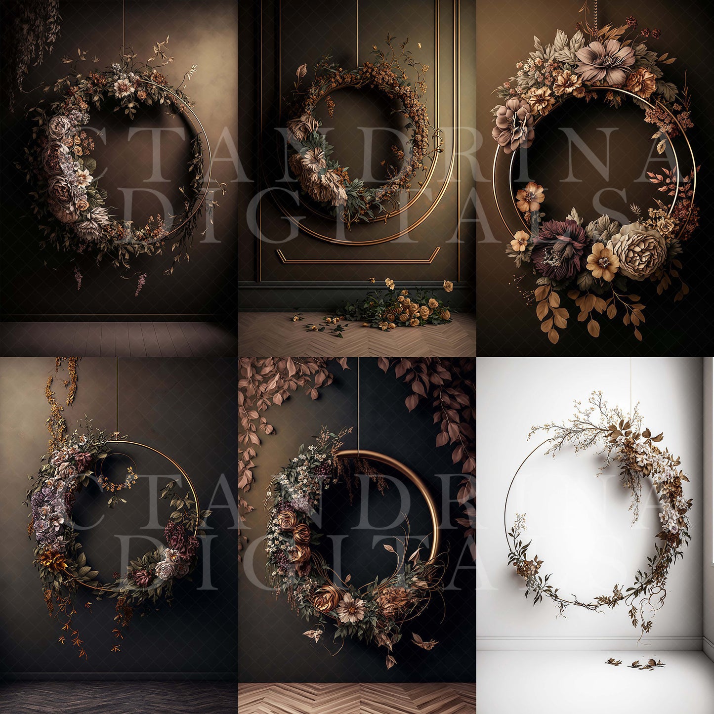 maternity digital backdrops, fine art floral ring backdrops, maternity backdrops best sellers, studio digital backdrops, ctandrina, original floral ring backdrops, spring floral backdrops, brown floral hoop backdrops