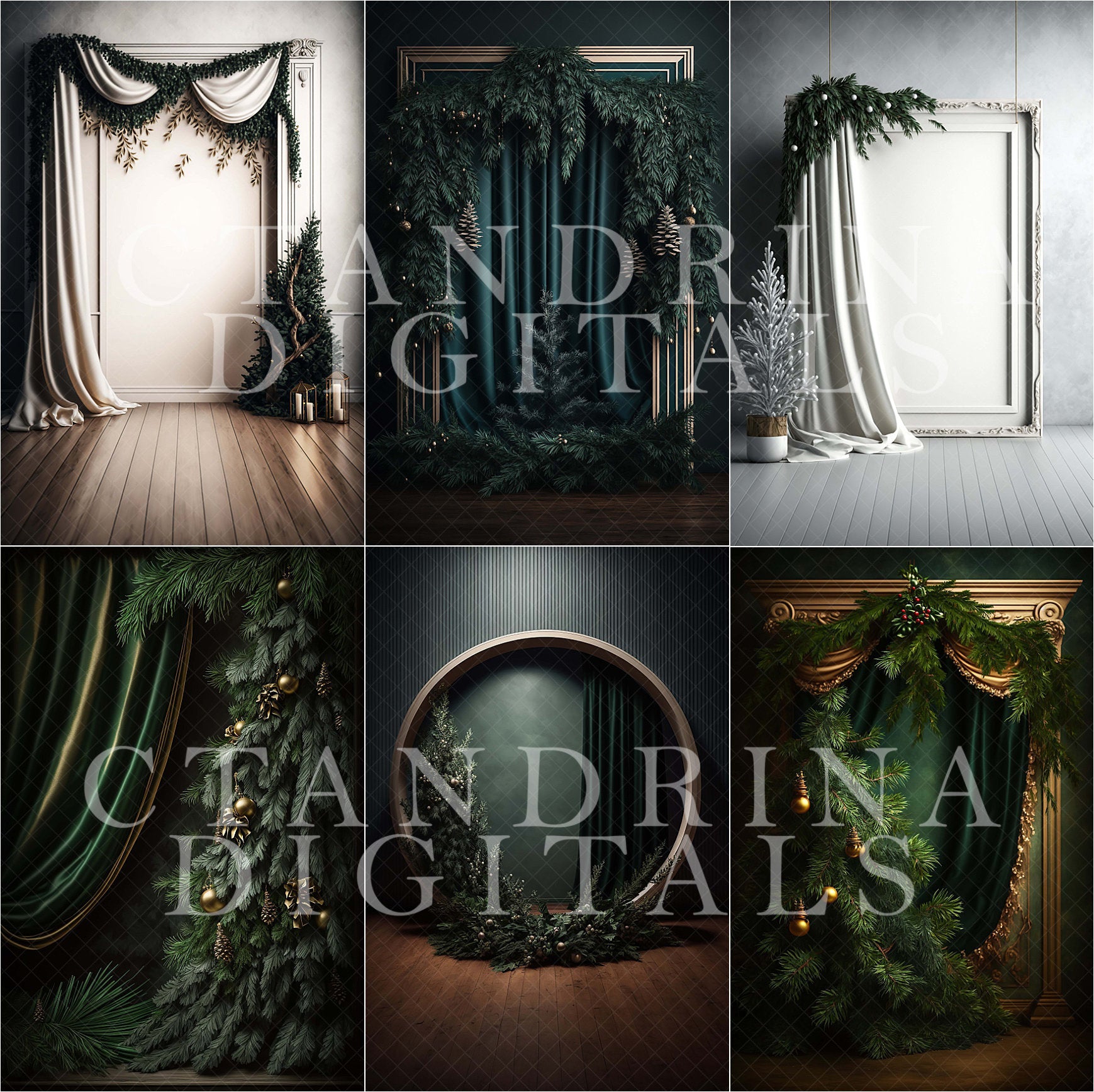 Christmas Pine Digital Backdrops, Elegant Christmas Digital Backdrops for Photoshop Composite, Maternity Digital Backdrops by CTandRina