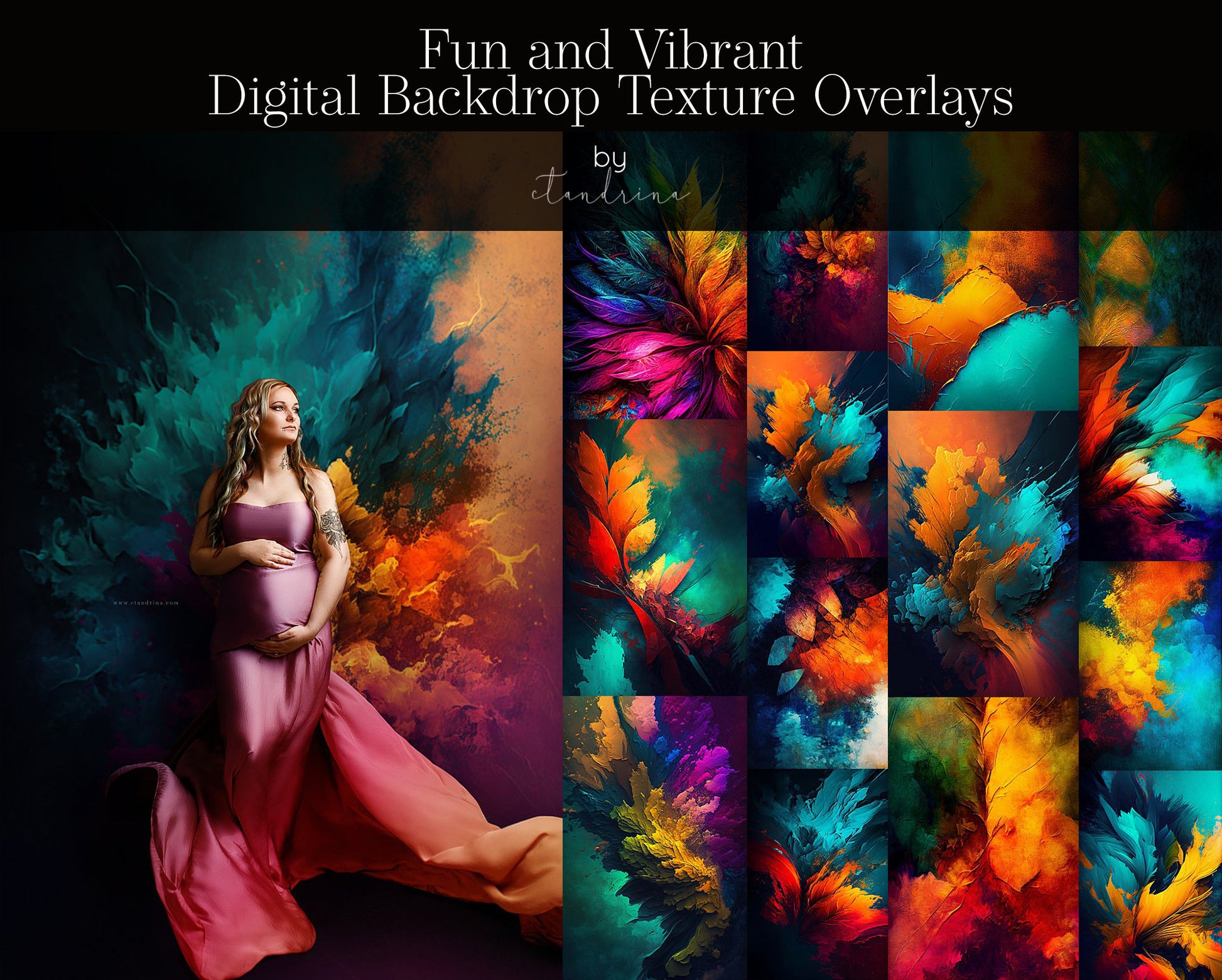 Fun and Vibrant Digital Backdrop Texture Overlays, Colorful Texture Overlays, Rainbow Photoshop Textures, Paint Texture Overlays