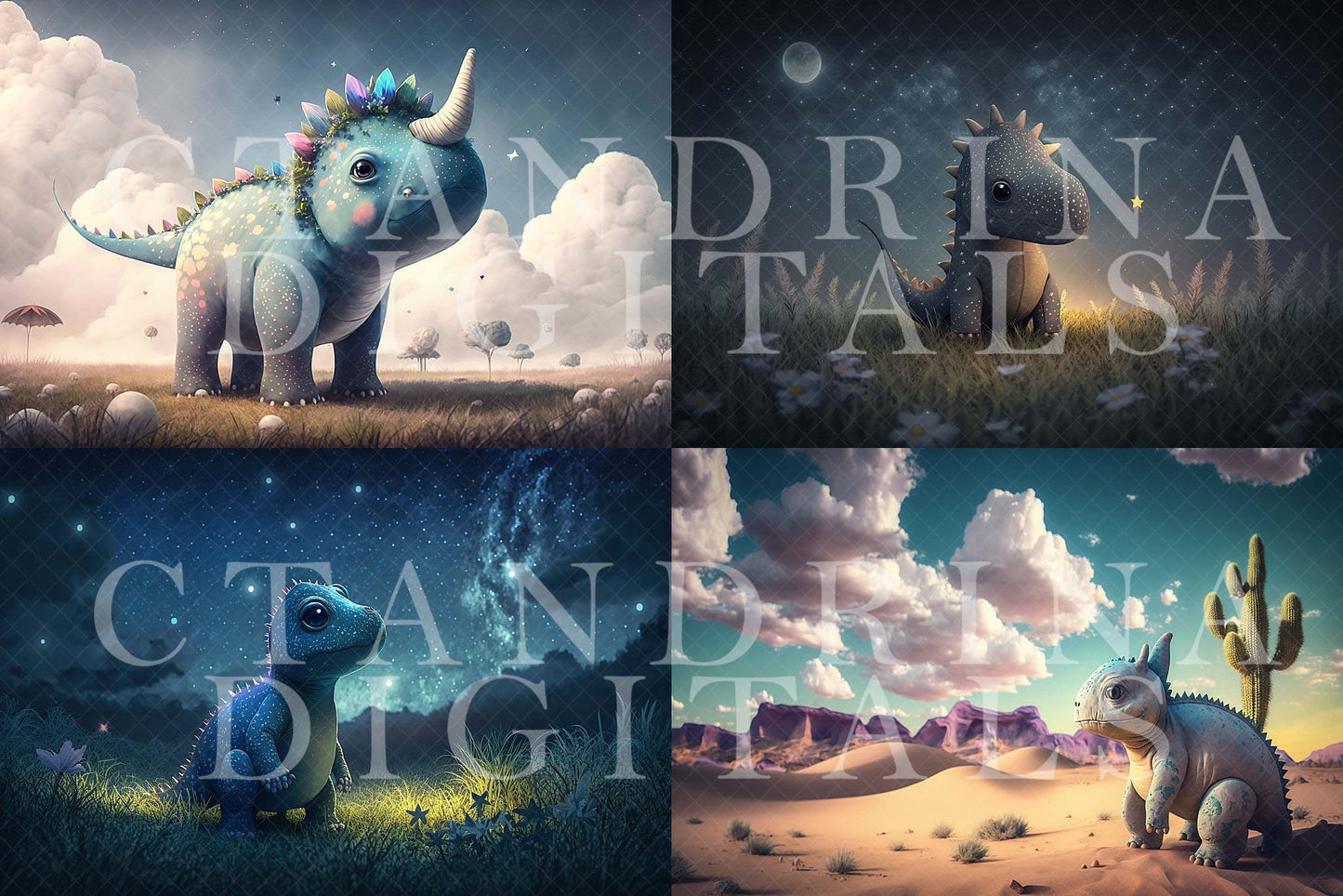 Magical Baby Dino Digital Backdrops, Fantasy Dinosaur Digital Backdrops for Photoshop Composite, Dreamy Dinosaur Backgrounds