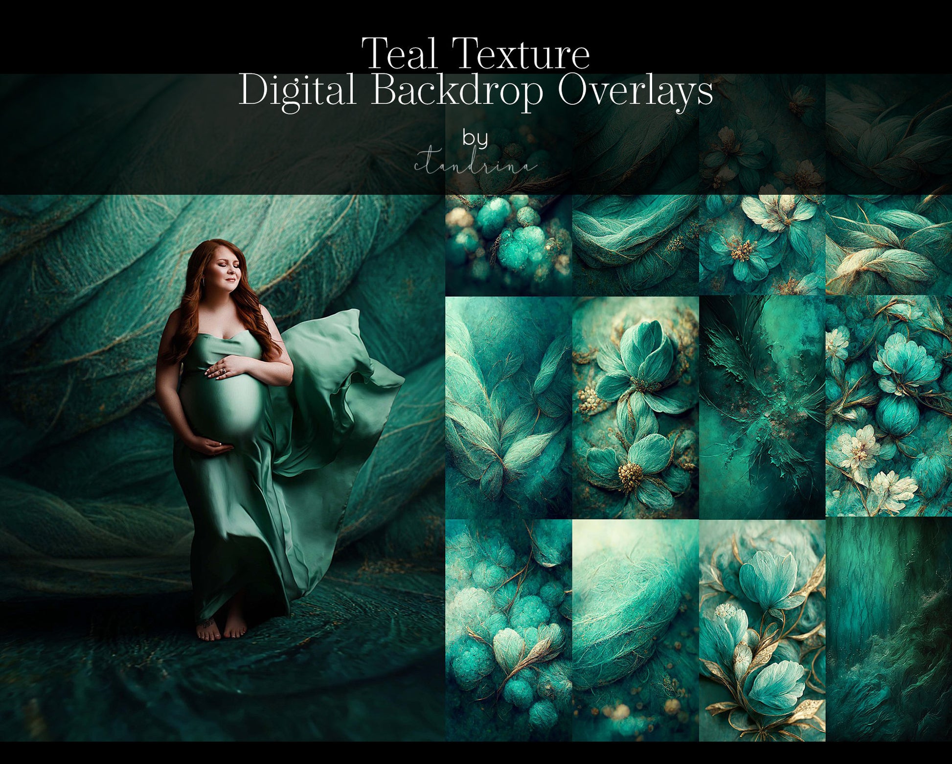 ctandrina digitals, teal floral texture overlays, fine art overlays, fine art texture overlays, fine art backdrops, maternity backdrops, maternity overlays, maternity sweeps, fine art photography, photoshop overlays, digital backdrop overlays