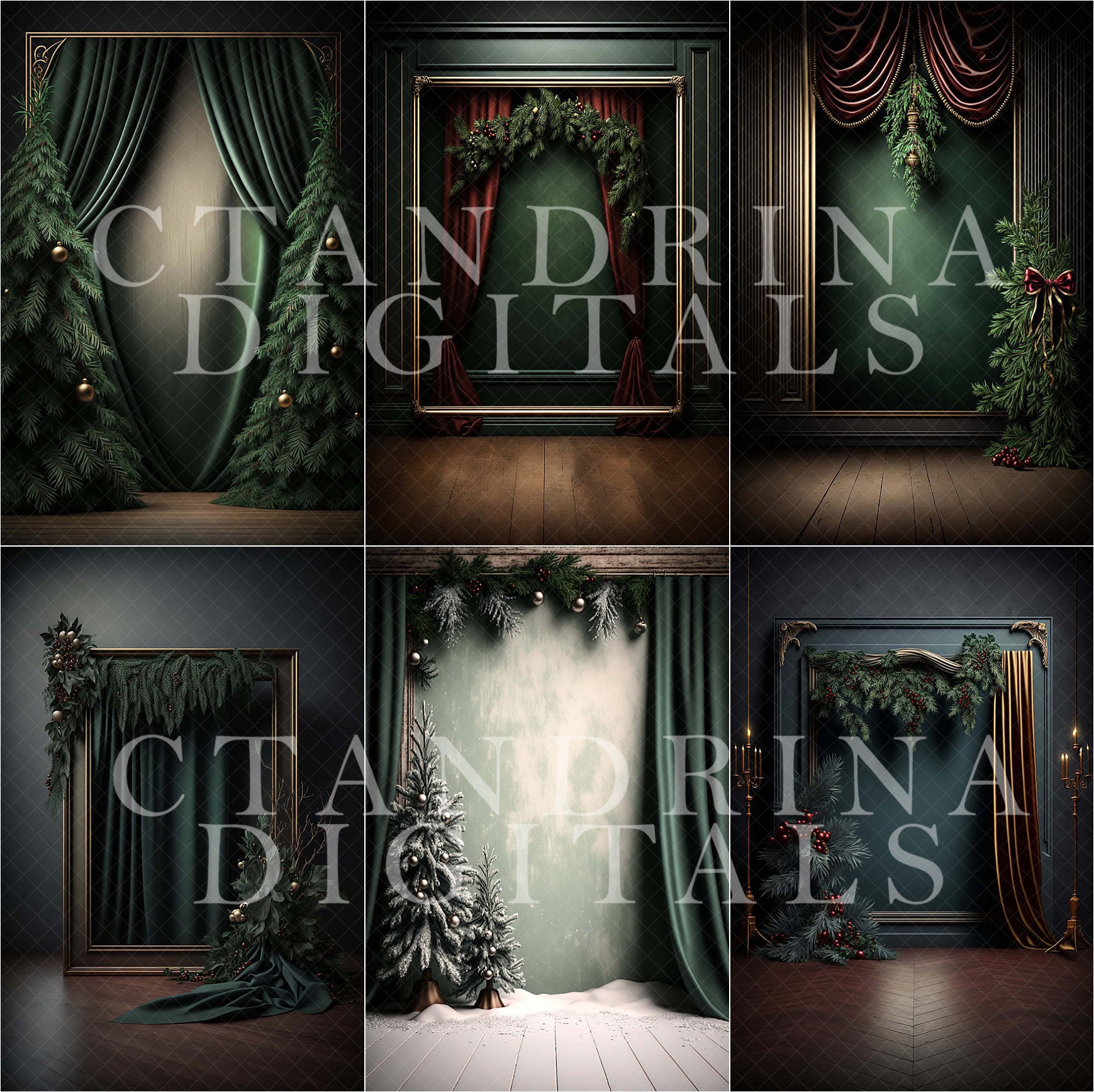 Christmas Pine Digital Backdrops, Elegant Christmas Digital Backdrops for Photoshop Composite, Maternity Digital Backdrops by CTandRina