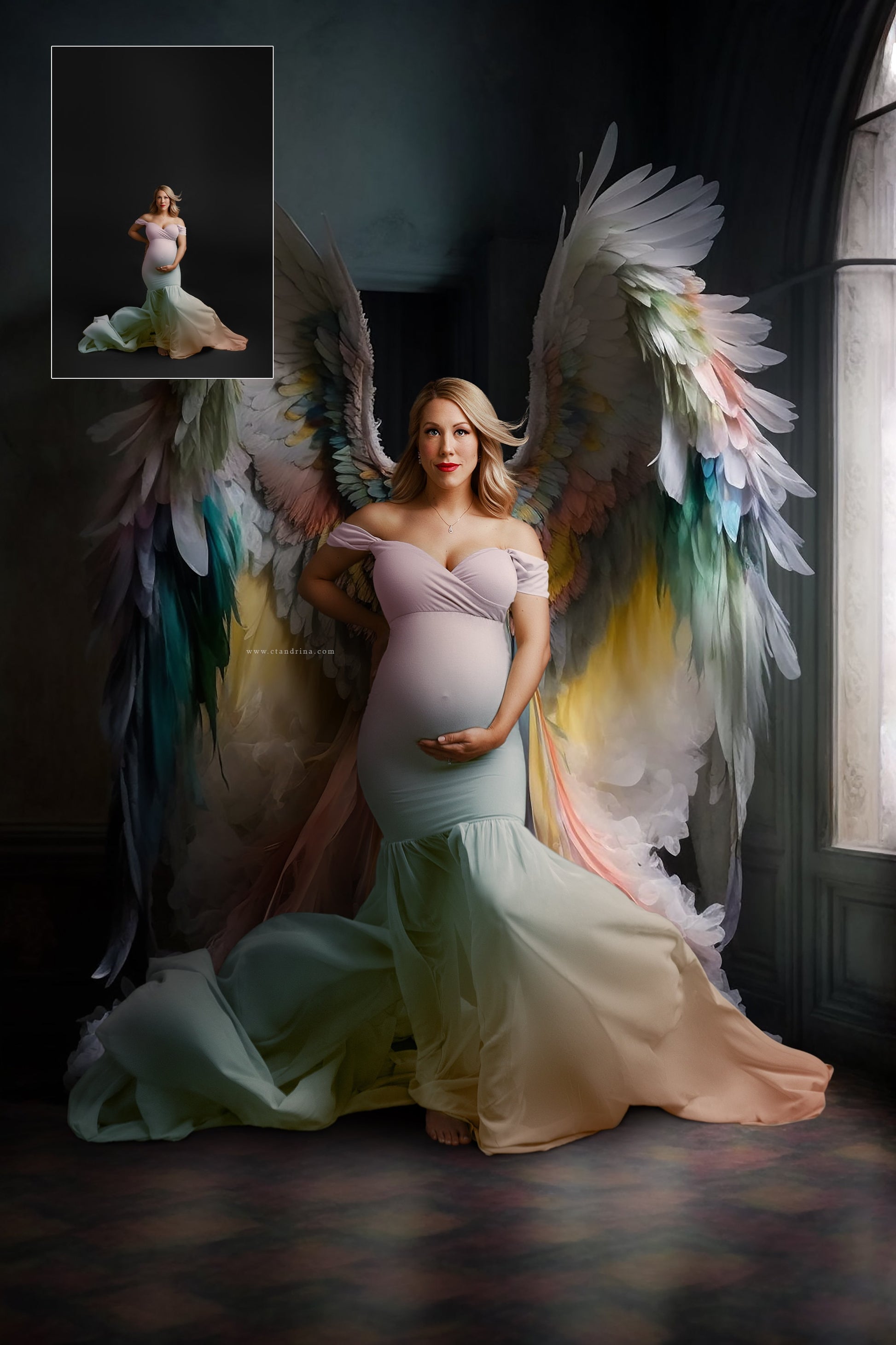 Rainbow Wings Digital Backdrops, Rainbow Angel Wing Luxury Maternity Digital Backdrops, Rainbow Baby Backdrops for Photoshop Composite