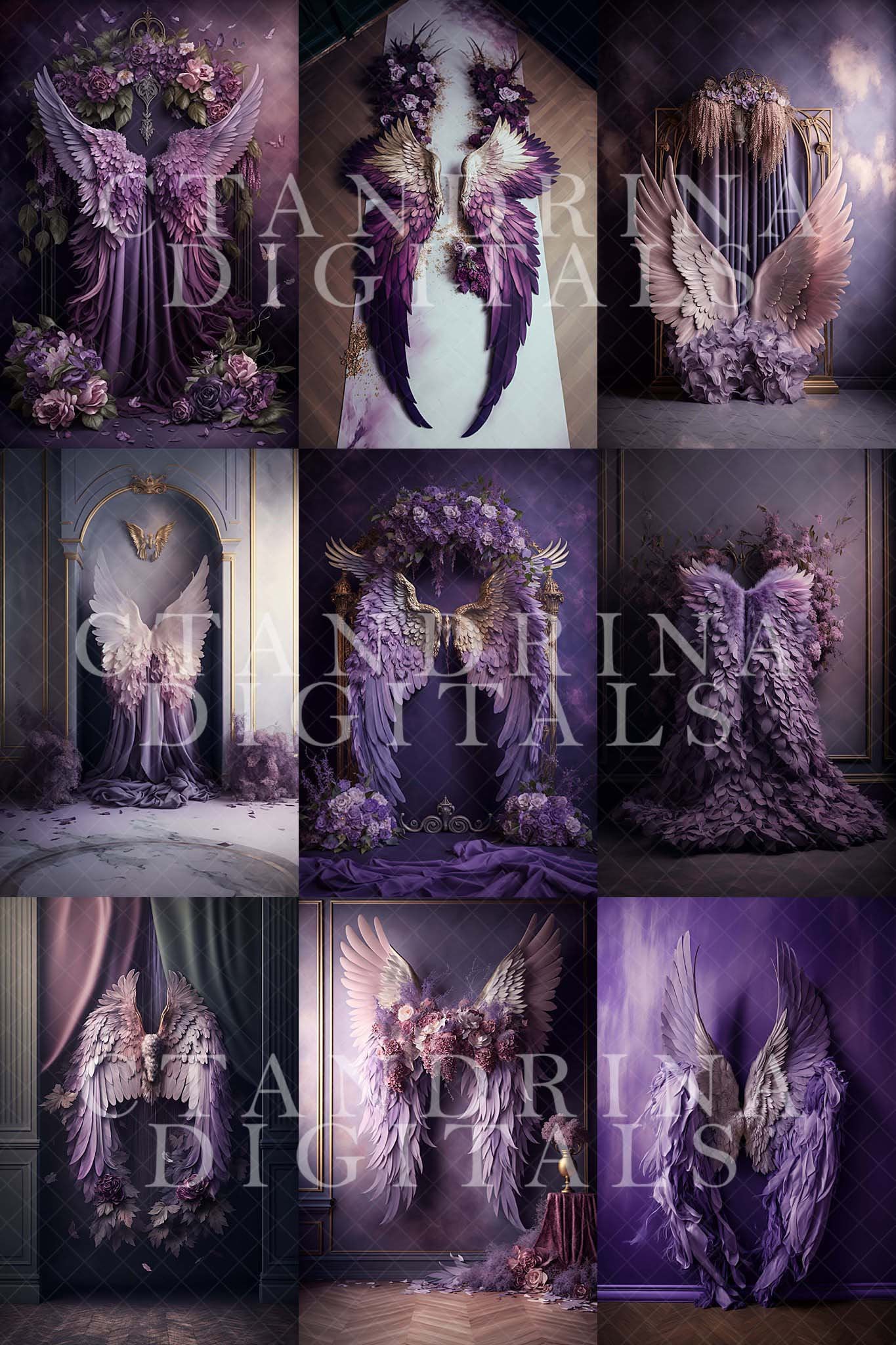 Purple Wings Digital Backdrops, Purple Angel Wing Luxury Maternity Digital Backdrops, Portrait Digital Backdrops for Photoshop Composite