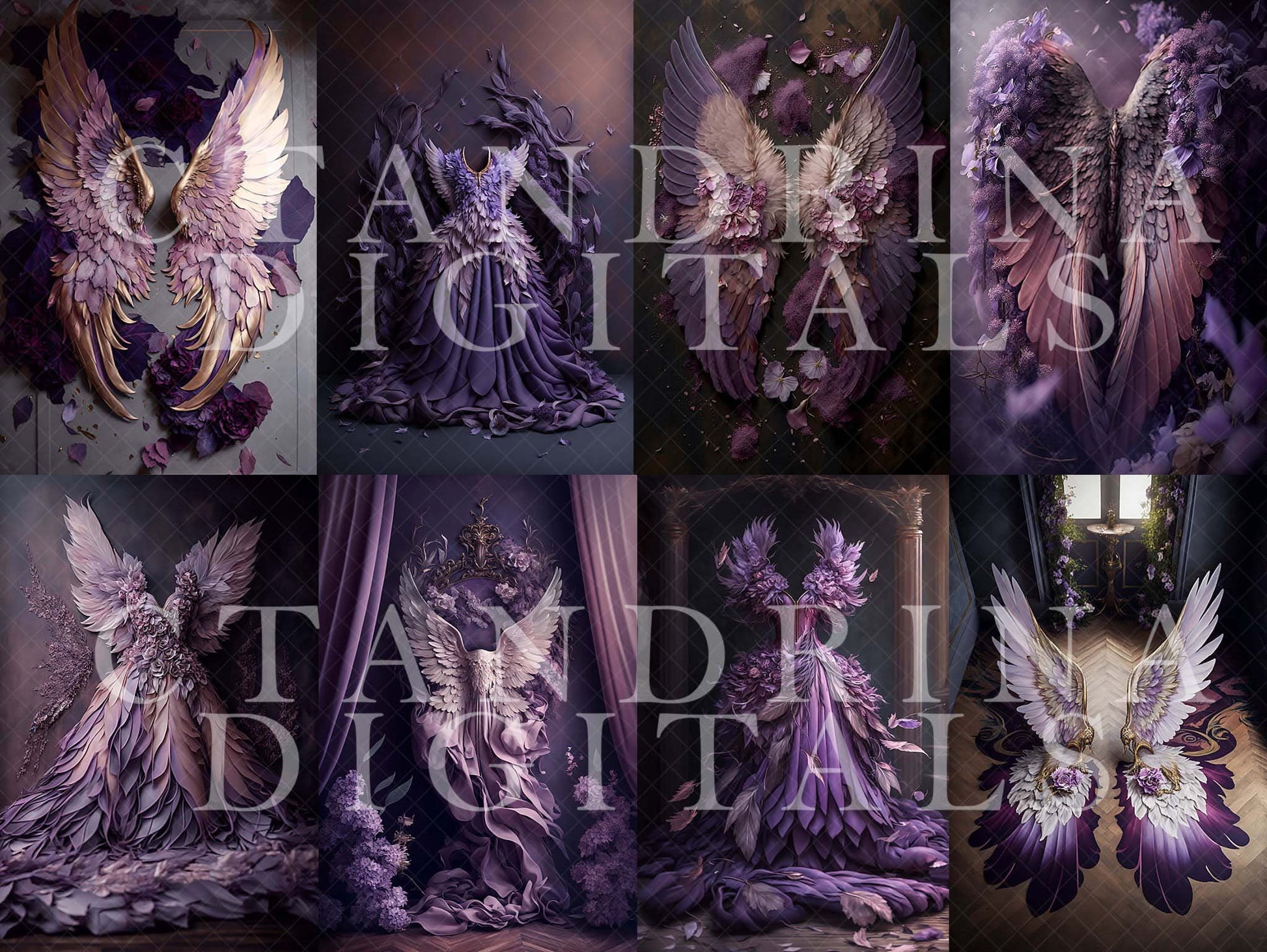 Purple Wings Digital Backdrops, Purple Angel Wing Luxury Maternity Digital Backdrops, Portrait Digital Backdrops for Photoshop Composite