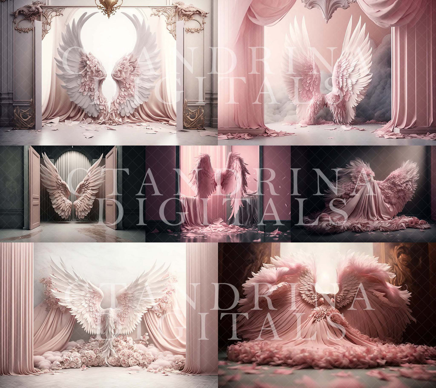 Pink Wings Digital Backdrops, Blush Angel Wing Luxury Maternity Digital Backdrops, Portrait Digital Backdrops for Photoshop Composite