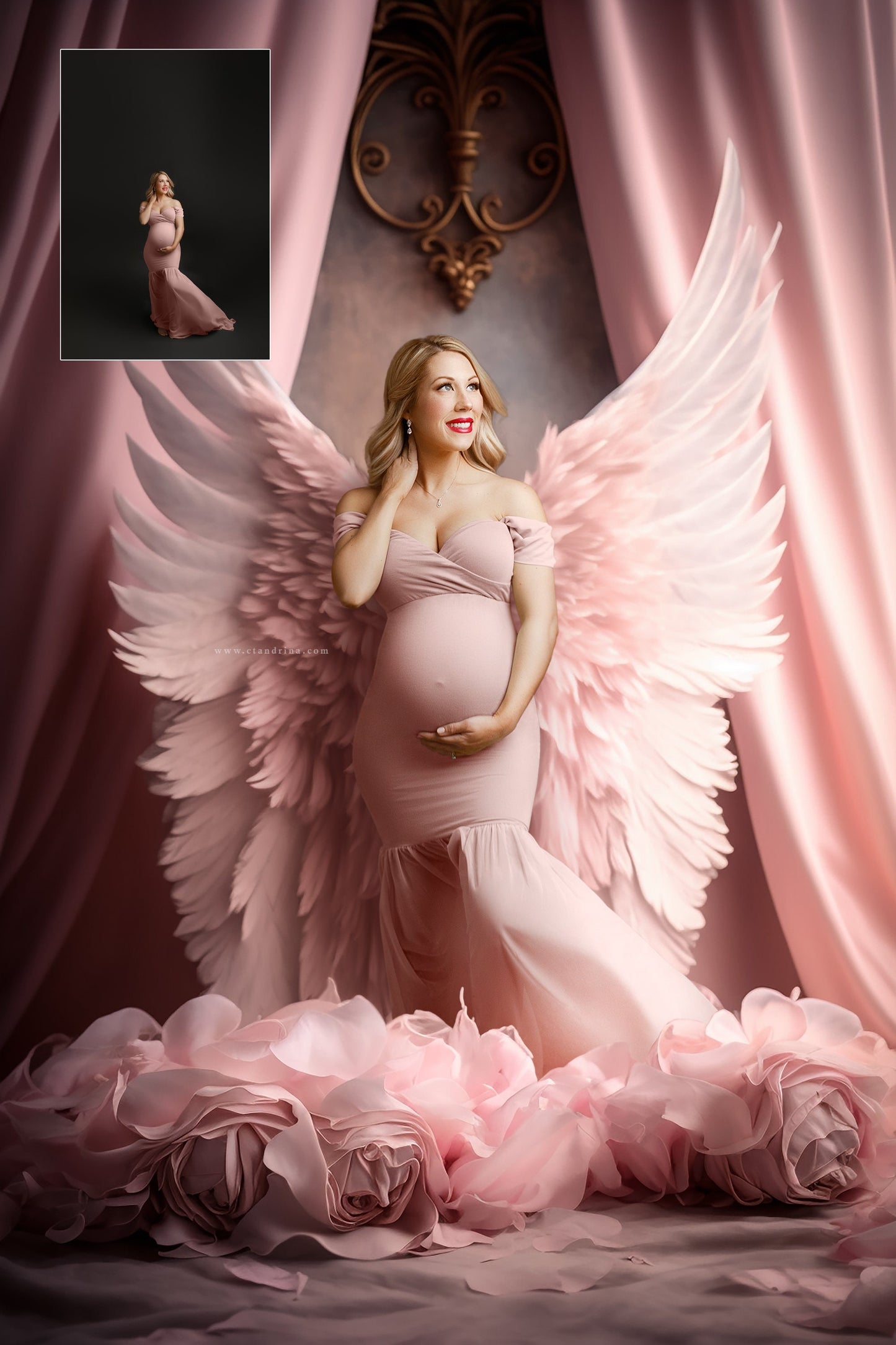 Pink Wings Digital Backdrops, Blush Angel Wing Luxury Maternity Digital Backdrops, Portrait Digital Backdrops for Photoshop Composite