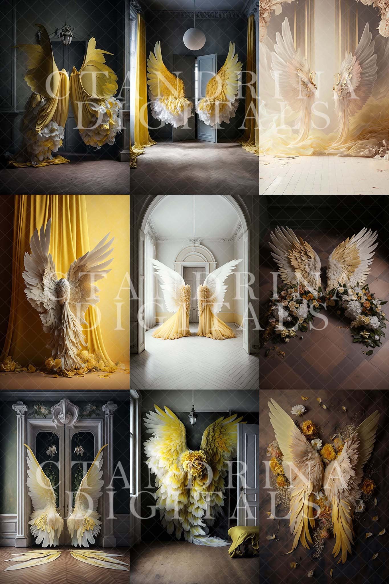 Yellow Wings Digital Backdrops, Yellow Angel Wing Luxury Maternity Digital Backdrops, Portrait Digital Backdrops for Photoshop Composite